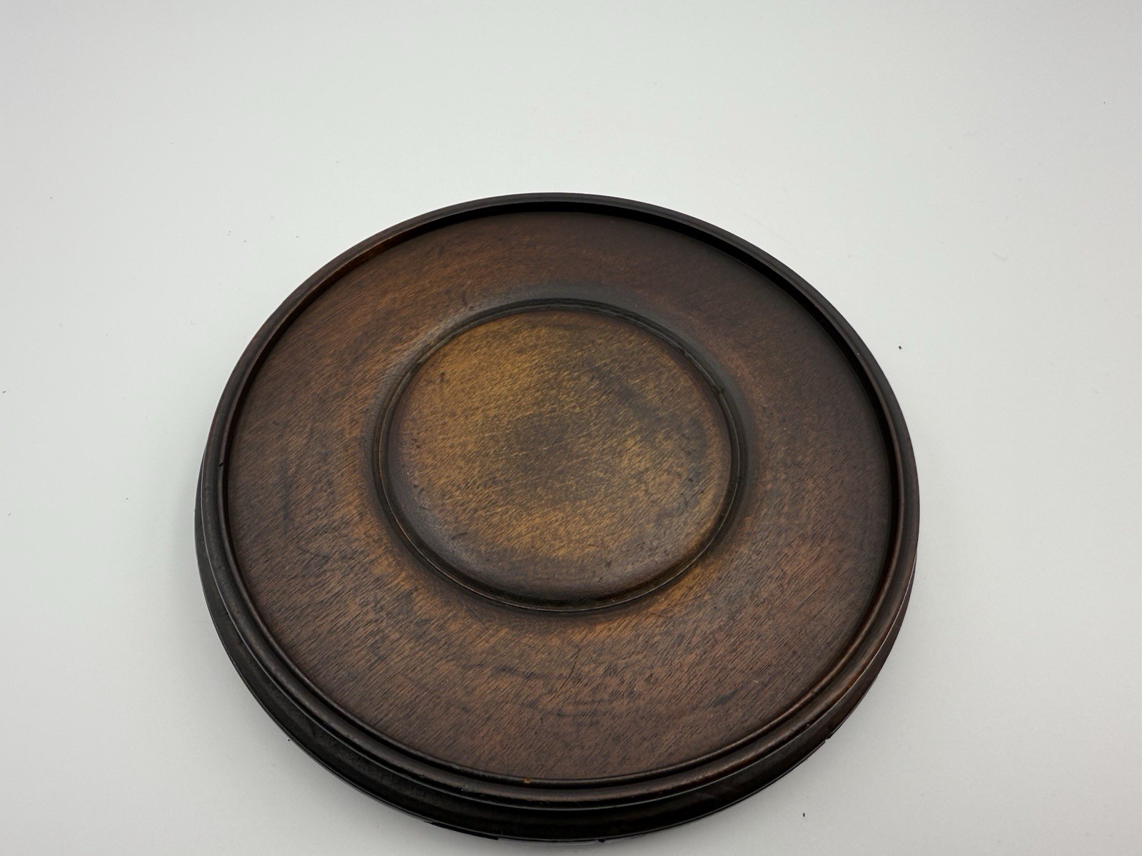 Antique Chinese Hardwood Round Display Stand 6.25” Base w/ Greek Key Carving