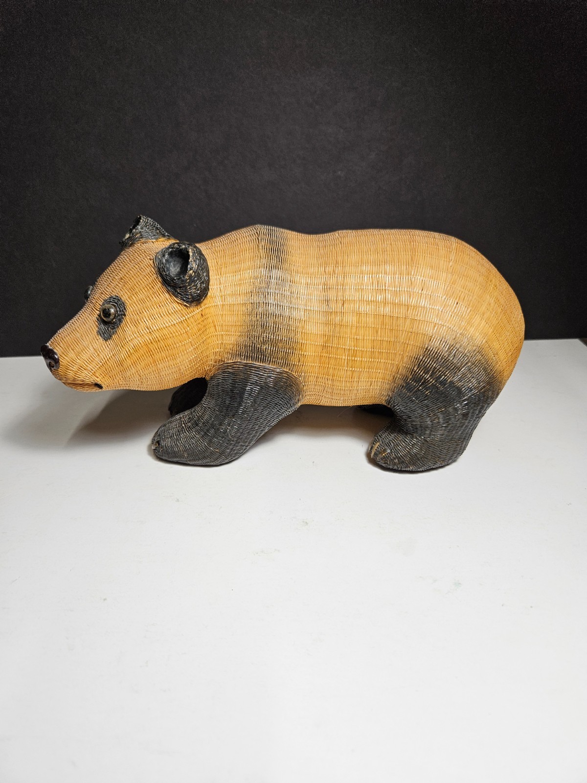 Vintage authentic Chinese Woven Rattan Wicker Panda Bear Shanghai Handicrafts