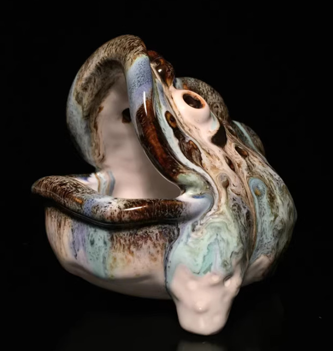 5.1″ Chinese Pottery Porcelain Pure Handcrafted Golden Toad Originality Ashtray