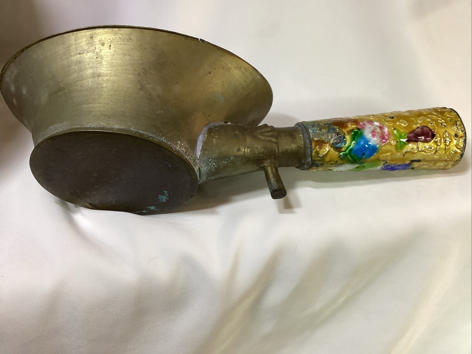 Antique CHINESE Brass Cloisonne Enamel Silk Iron DRAGONS CHASING THE RED PEARL
