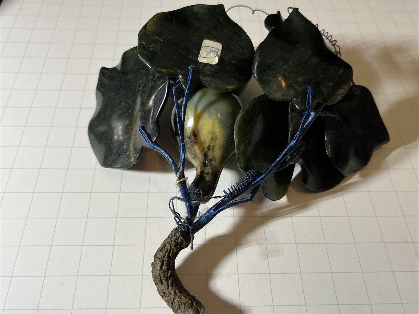 Hand-carved Jade Double Gourd Hulu Wu Lou Dark Green Leaf Good Fortune long life