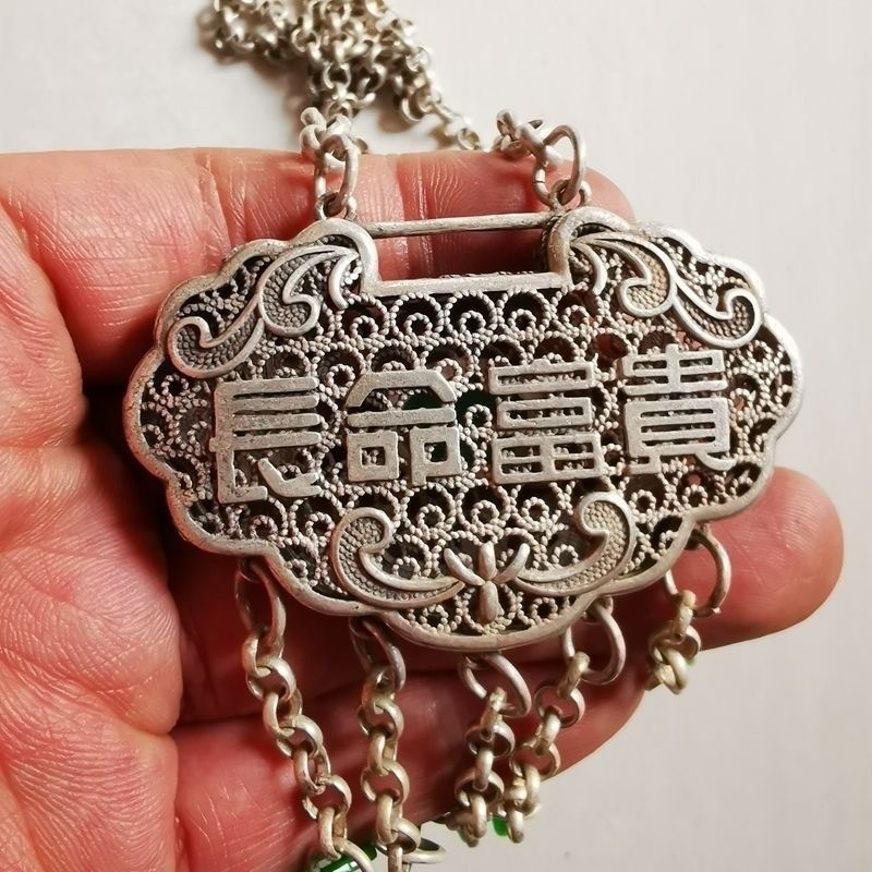 Collect Antique China Silver gemstone pendant Gem Jewelry pendant jade pendant
