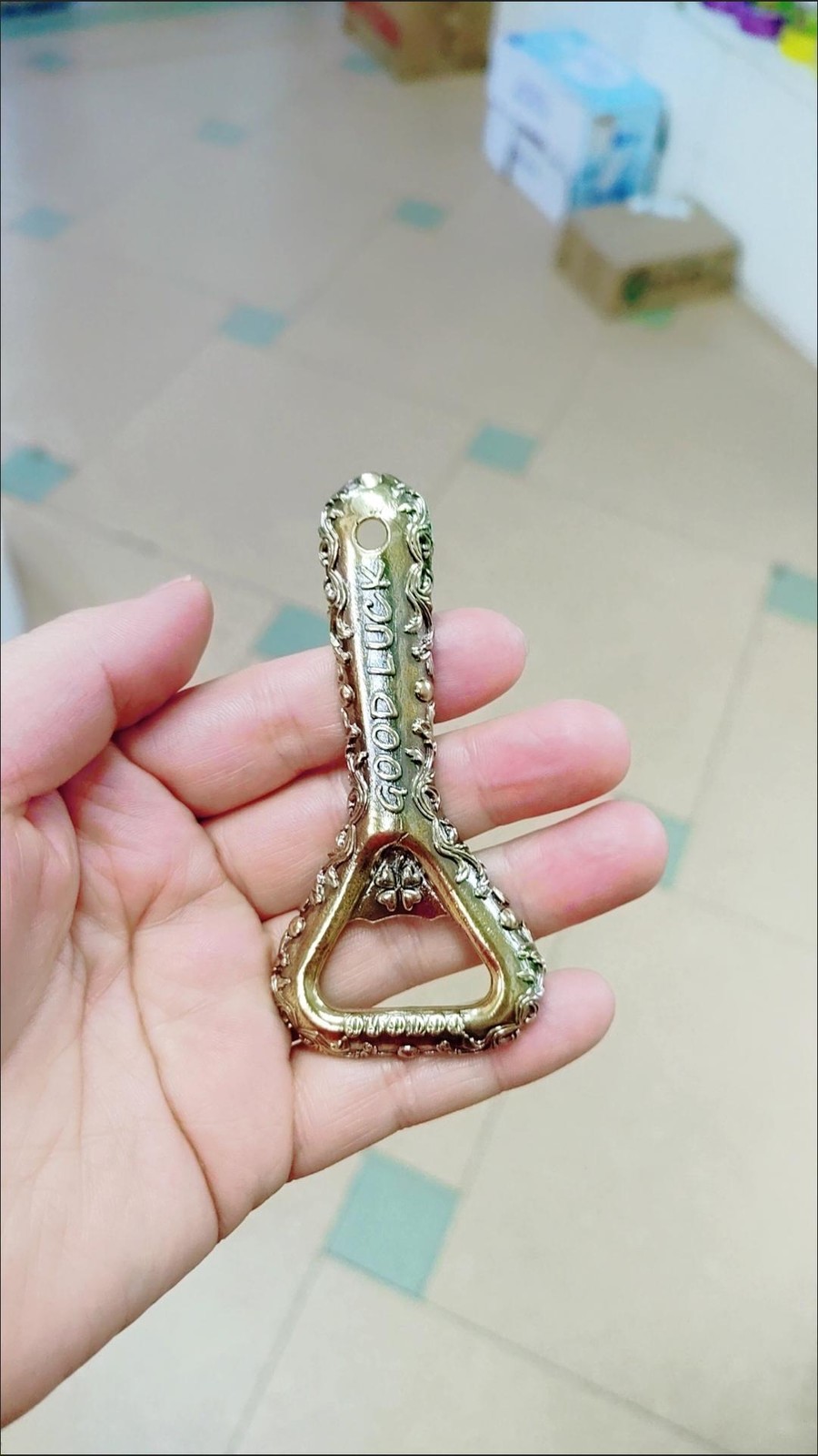 Vintage Brass Beer Bottle Opener Carved Good Luck Copper Opener