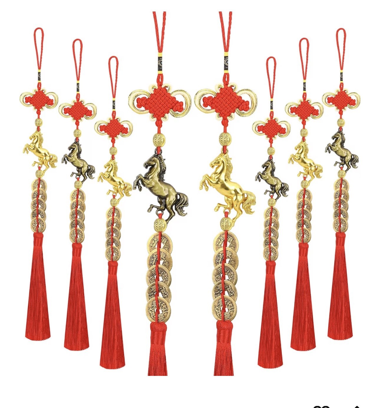 8 Pcs Chinese New Horse Ornaments 2026 – Red Gold Bronze Lucky Charms