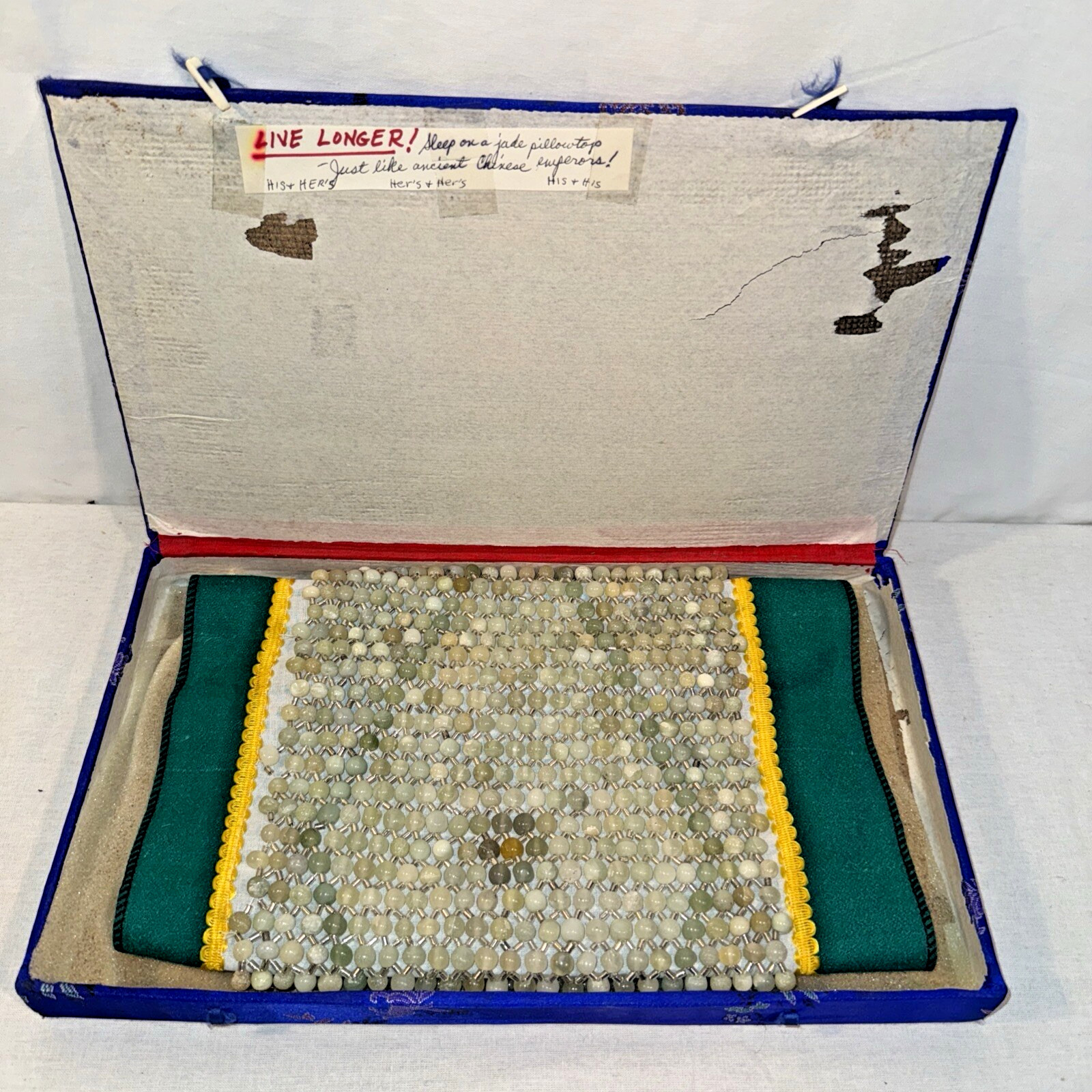 Vintage Healing Jade Crystal Stone 1035 Beads Chinese Pillow 20″ x 12″ 1Lb 10oz