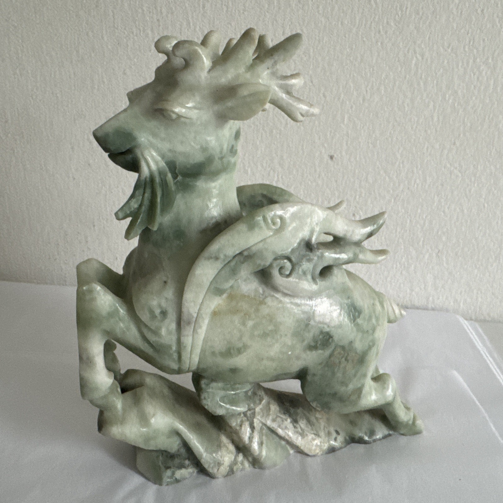Large Antique Chinese Soapstone Bixie Statue – Hand Carved Winged Mythical Pixiu