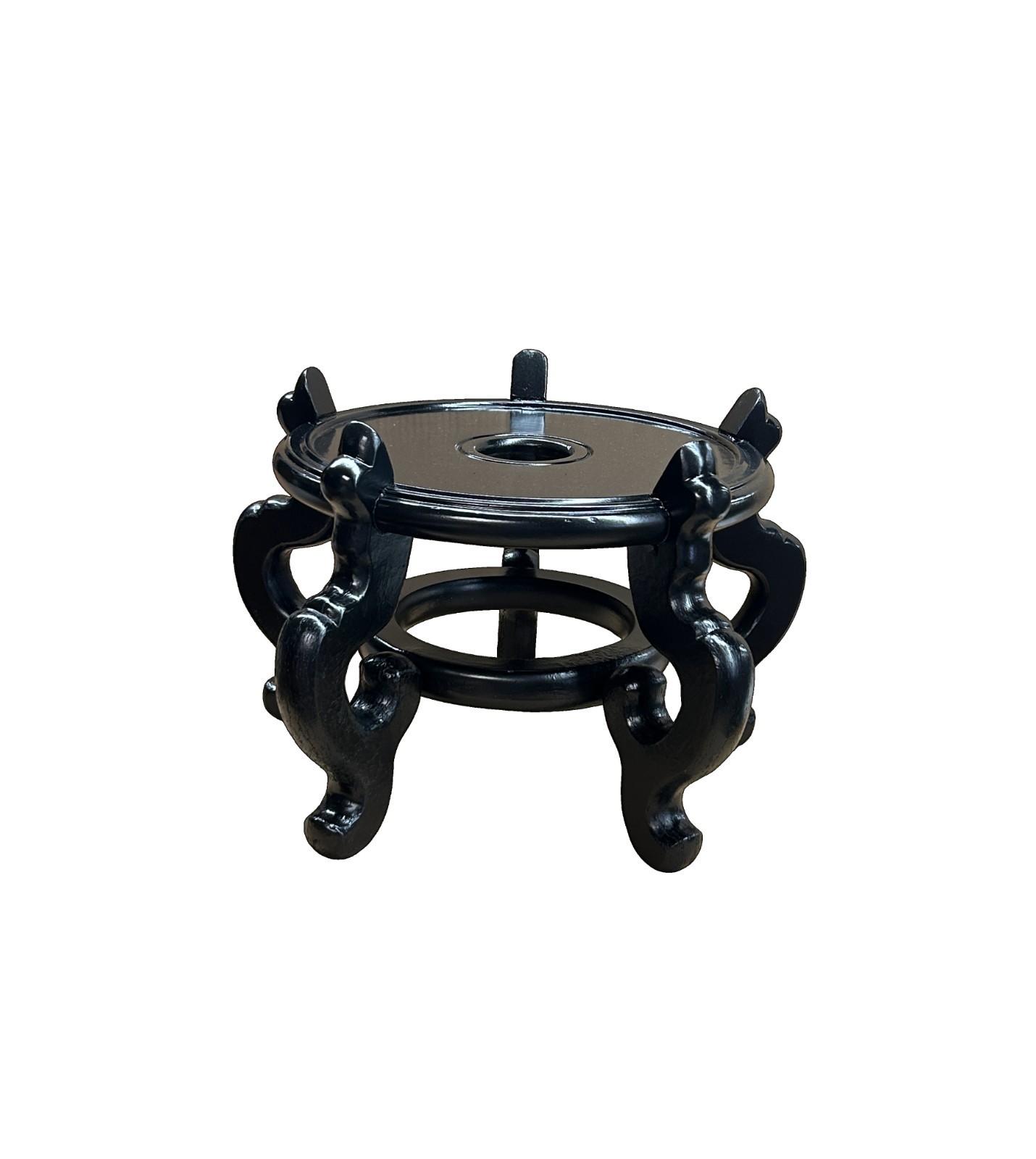 Black Lacquer 5 Curved Legs Round 10.5″ Wood Plant Vase Display Stand GB618