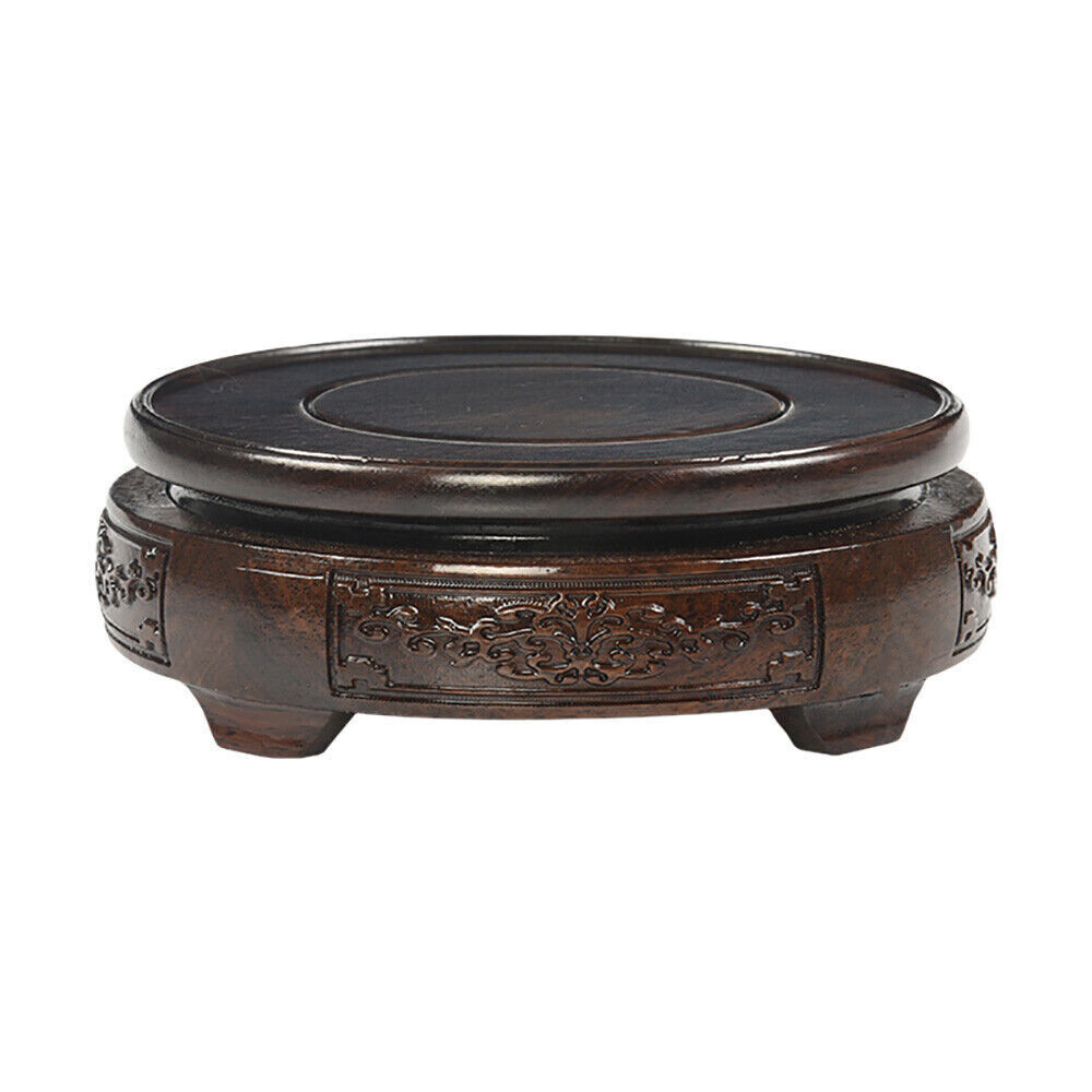 Chinese Wooden Display Stand Hand Carved Round Pedestal Bonsai Teapot Vase Base