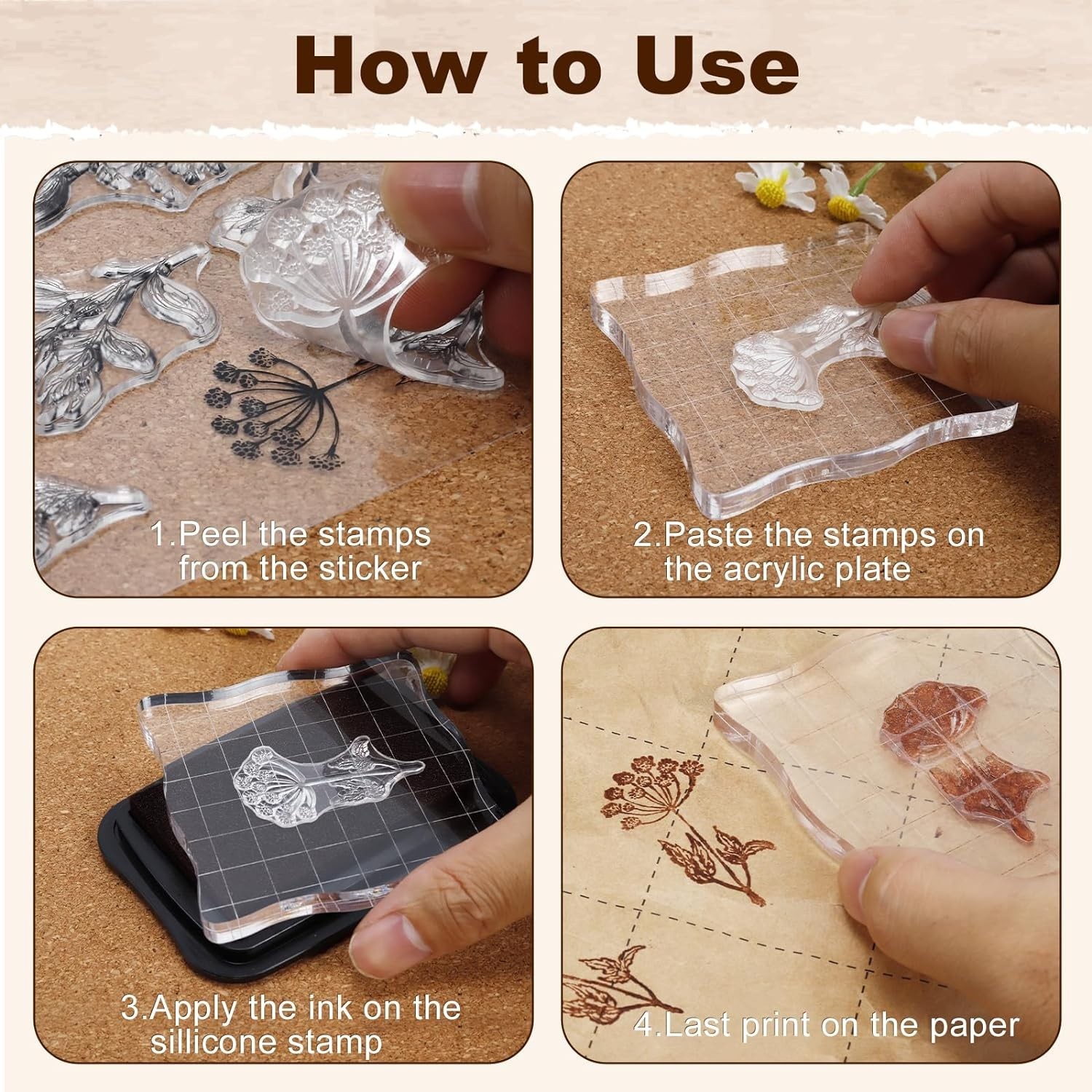 Silicone Flower Stamp Set – 8 Sheets Vintage Plants