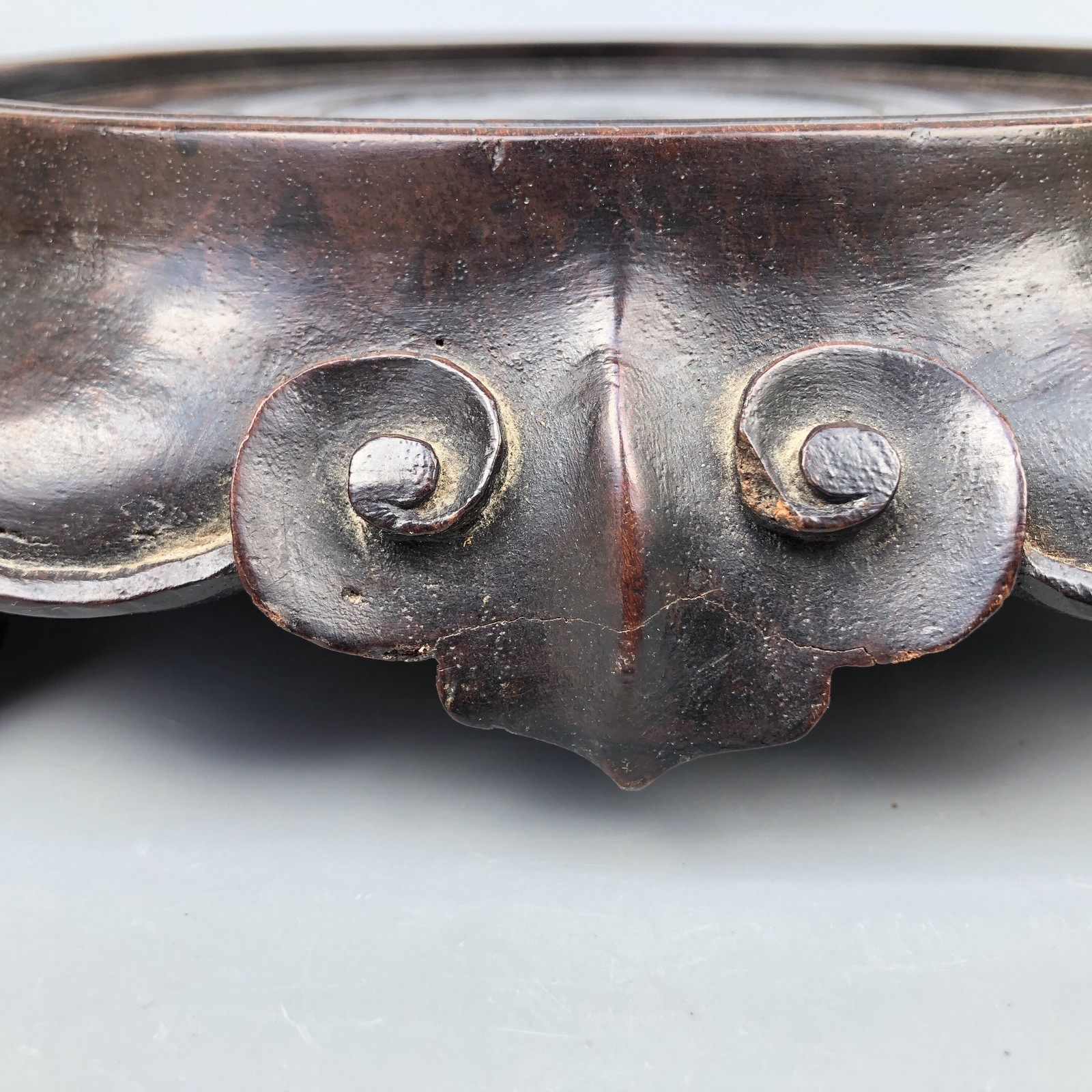 Antique Chinese Hongmu? Wood Carved Scroll Cloud Square Vase Planter Stand
