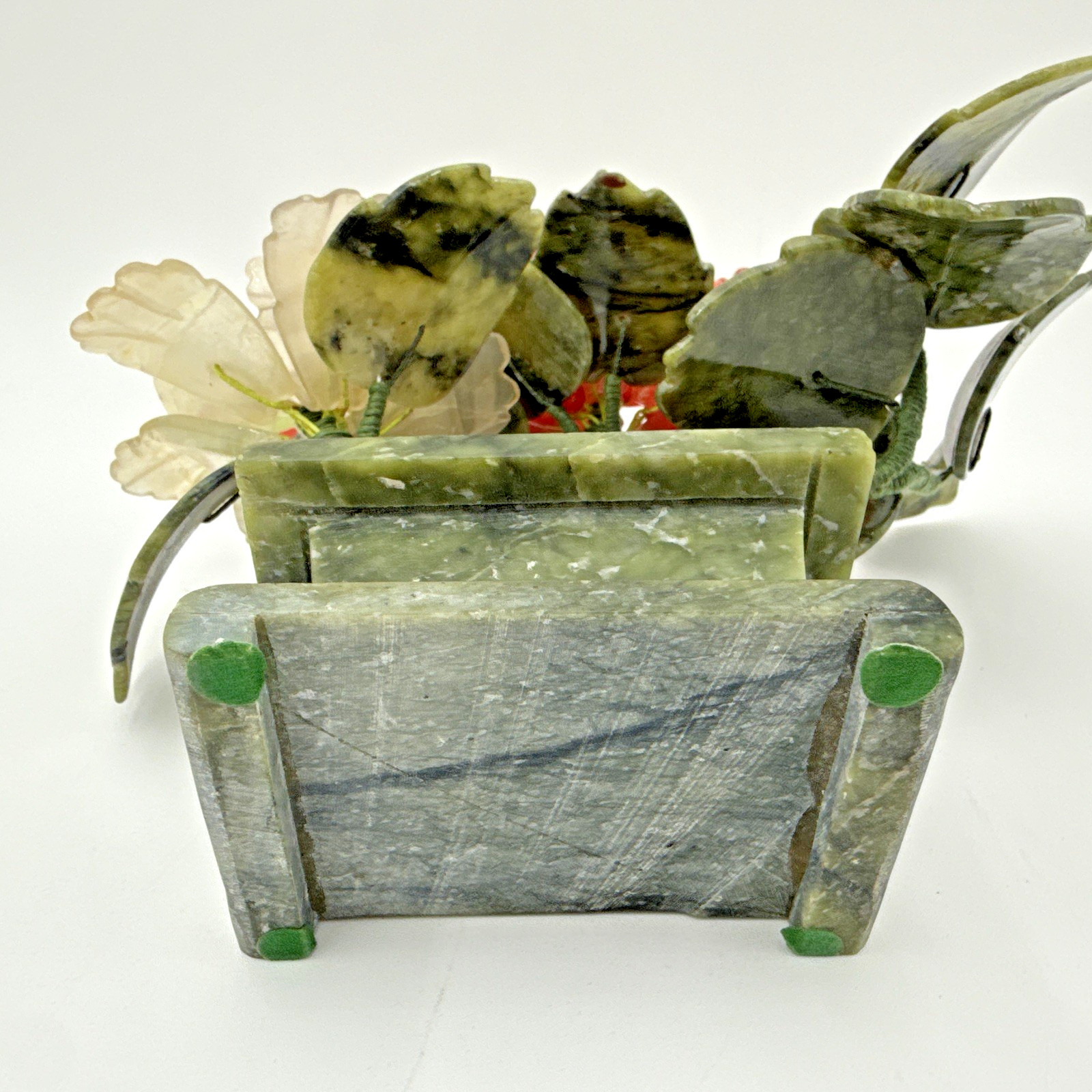Vintage Chinese Jade Quartz Bonsai Tree Floral In Celadon Pot Carved Flower Tree