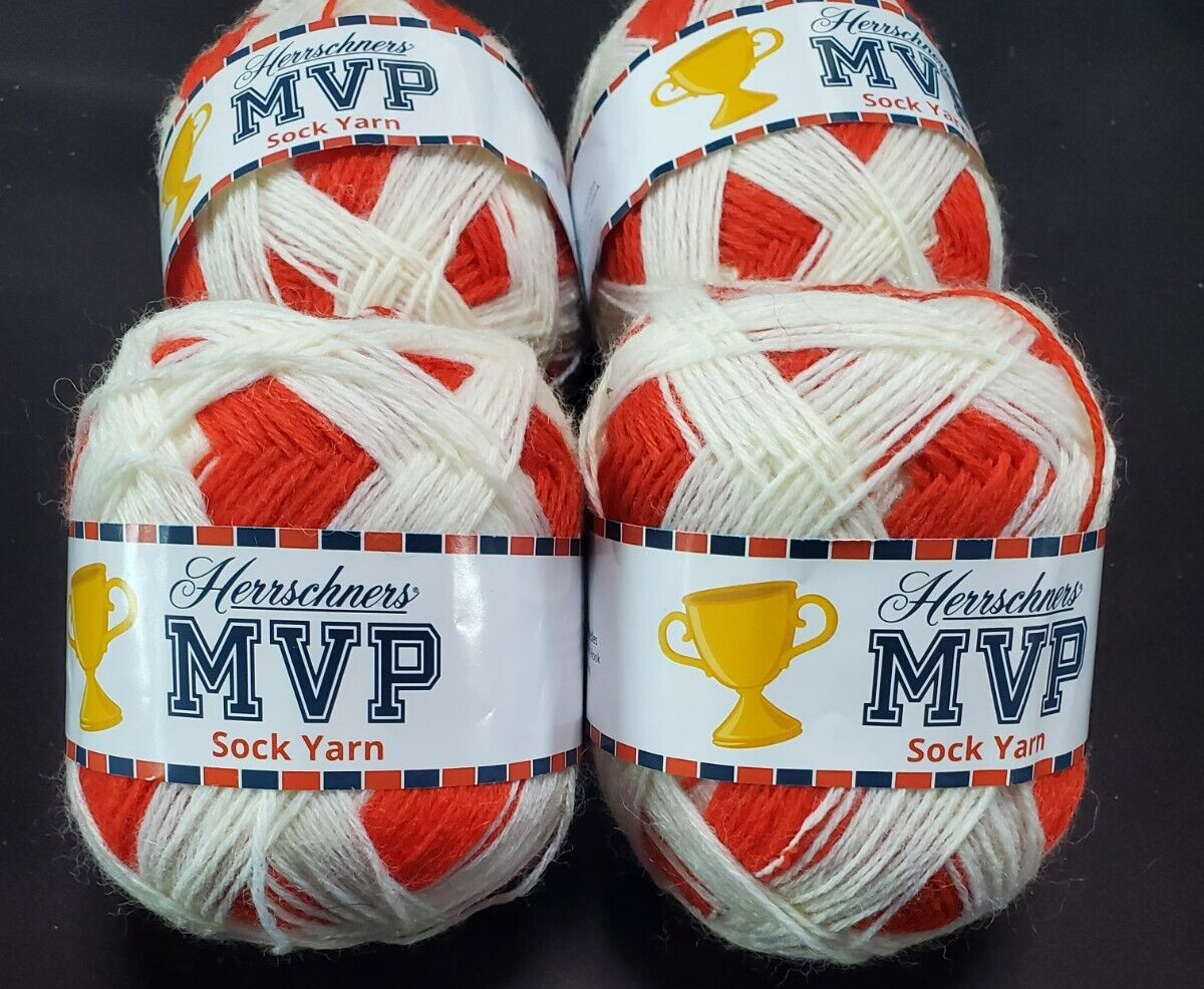 Lot of 4 Herrschners MVP Sock Yarn Red & White Sports Colors Super Fine