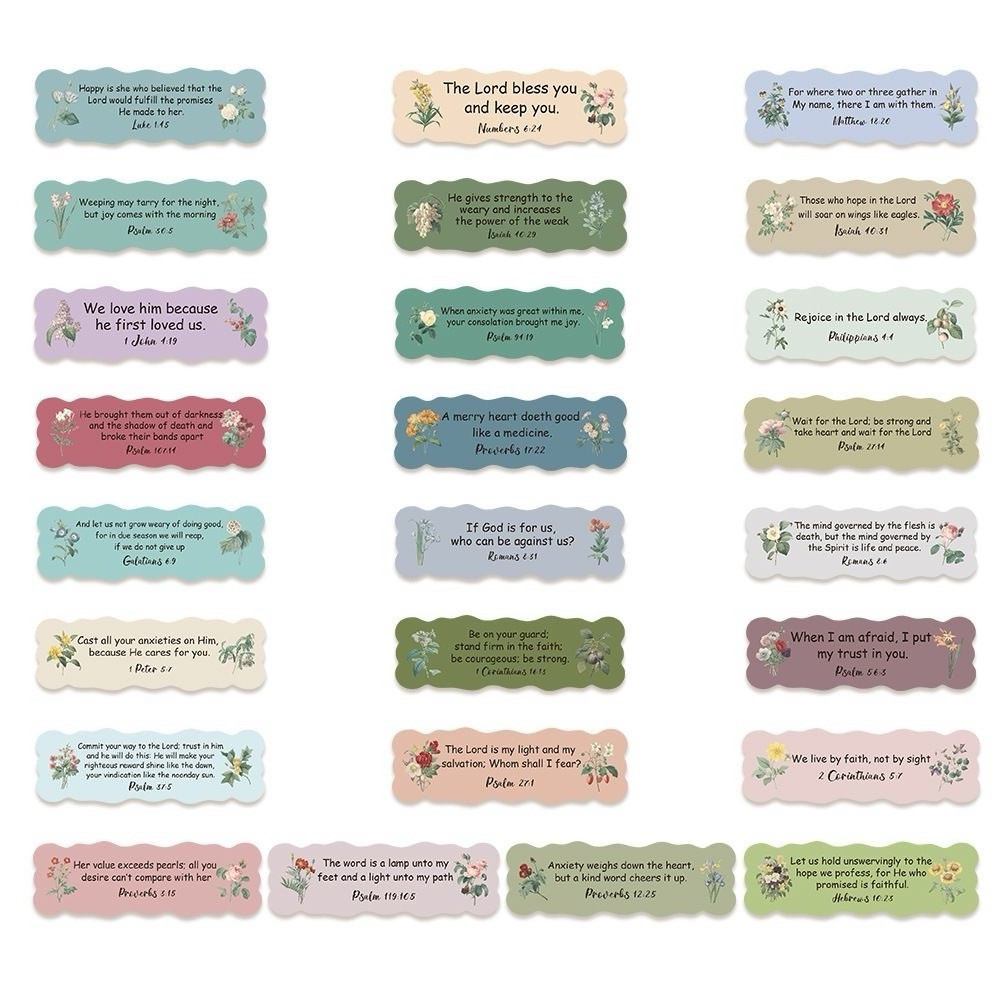 30Pcs Random Bible Verses Journaling Faith Label Wildflower Waterproof Stickers