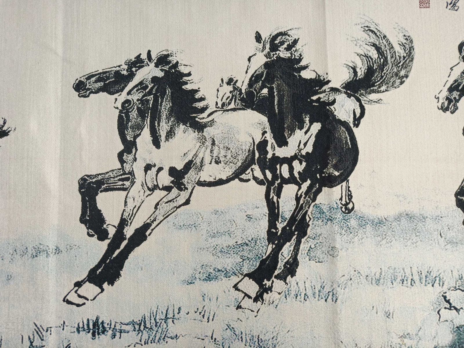 63″ China Cloth Silk Animal Horse Black Mural Wall Hanging Tapestry Meditation25