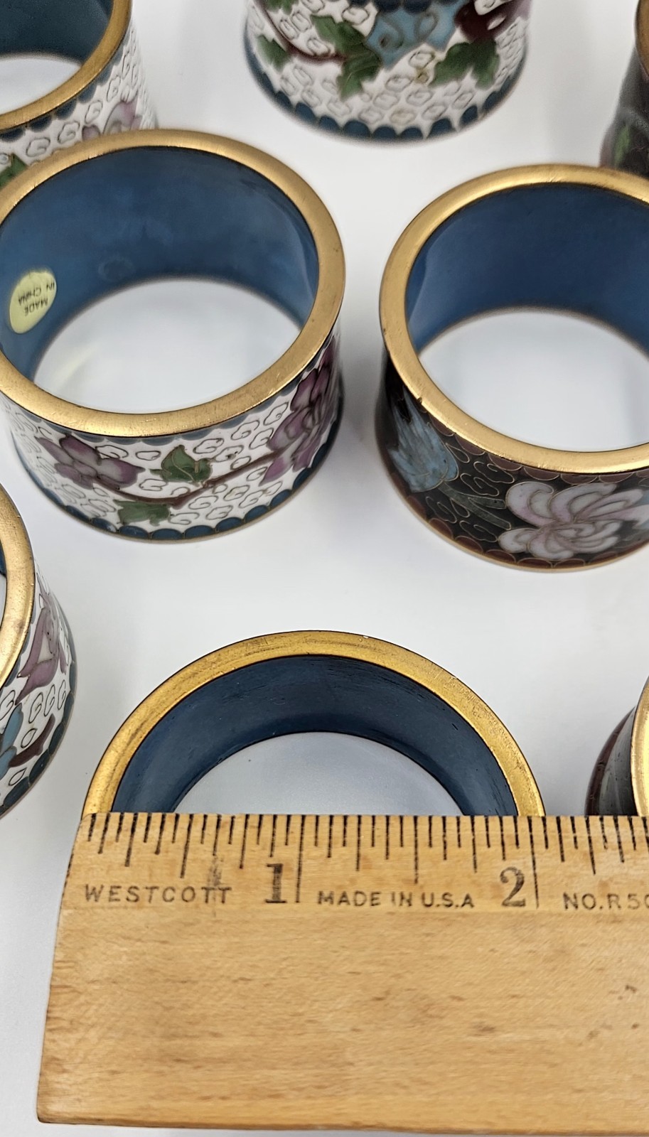 8 Vintage Chinese Cloisonne Napkin Ring Multicolored Enameled