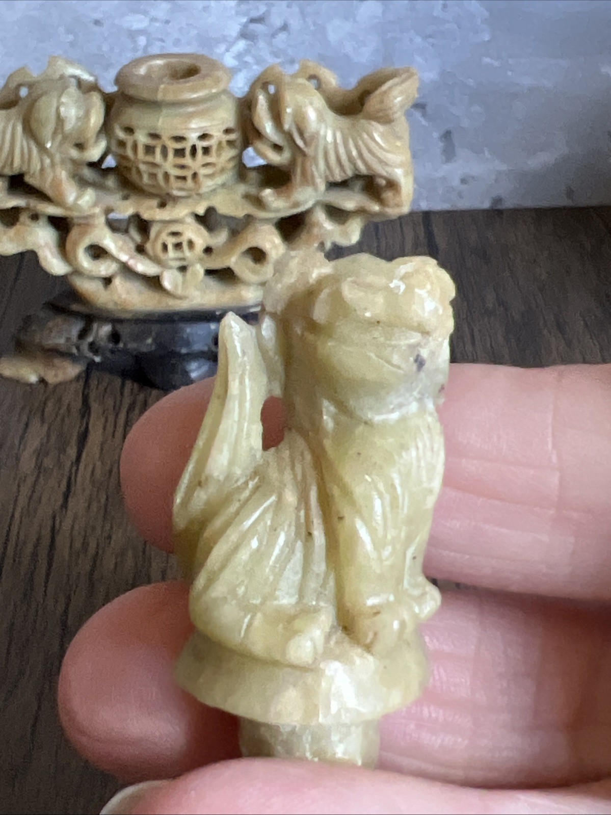 VINTAGE HAND CARVED SOAP STONE INCENSE BURNER FOO DOGS/LIONS CHINA 4×4