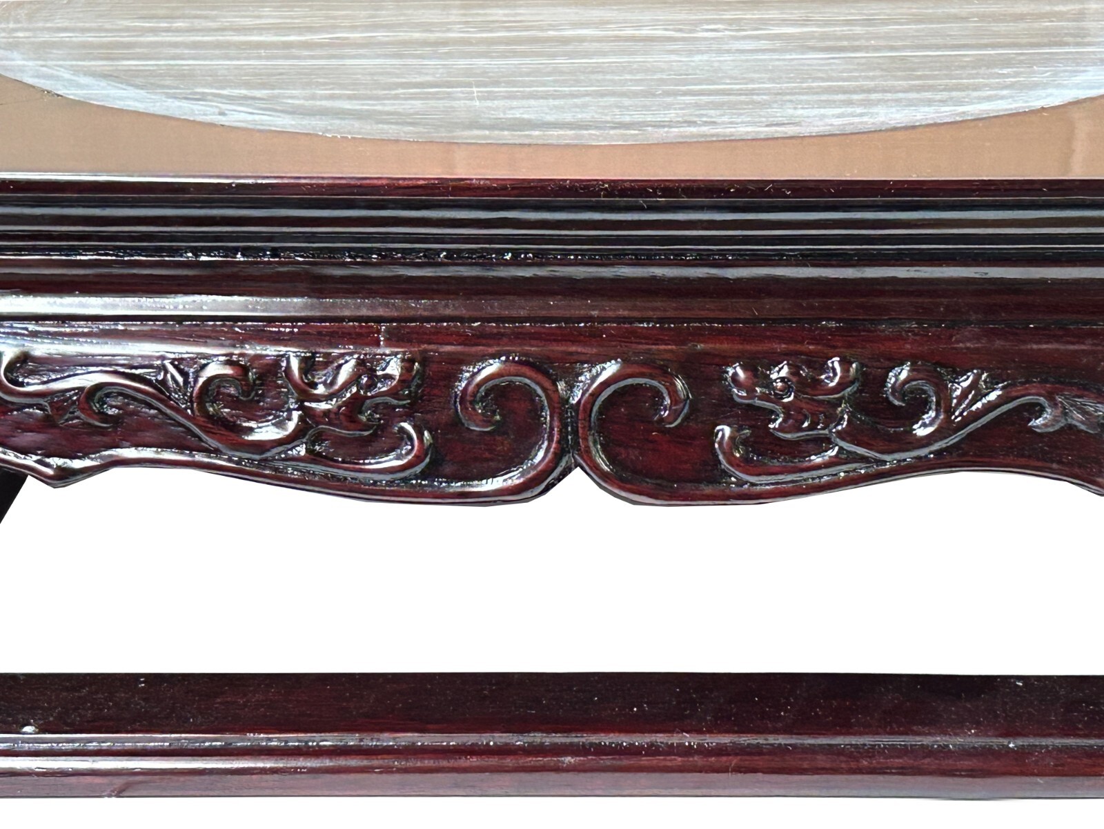 14.5″ Chinese Brown Wood Square Stone Top Vase Stand Display Riser ws3889