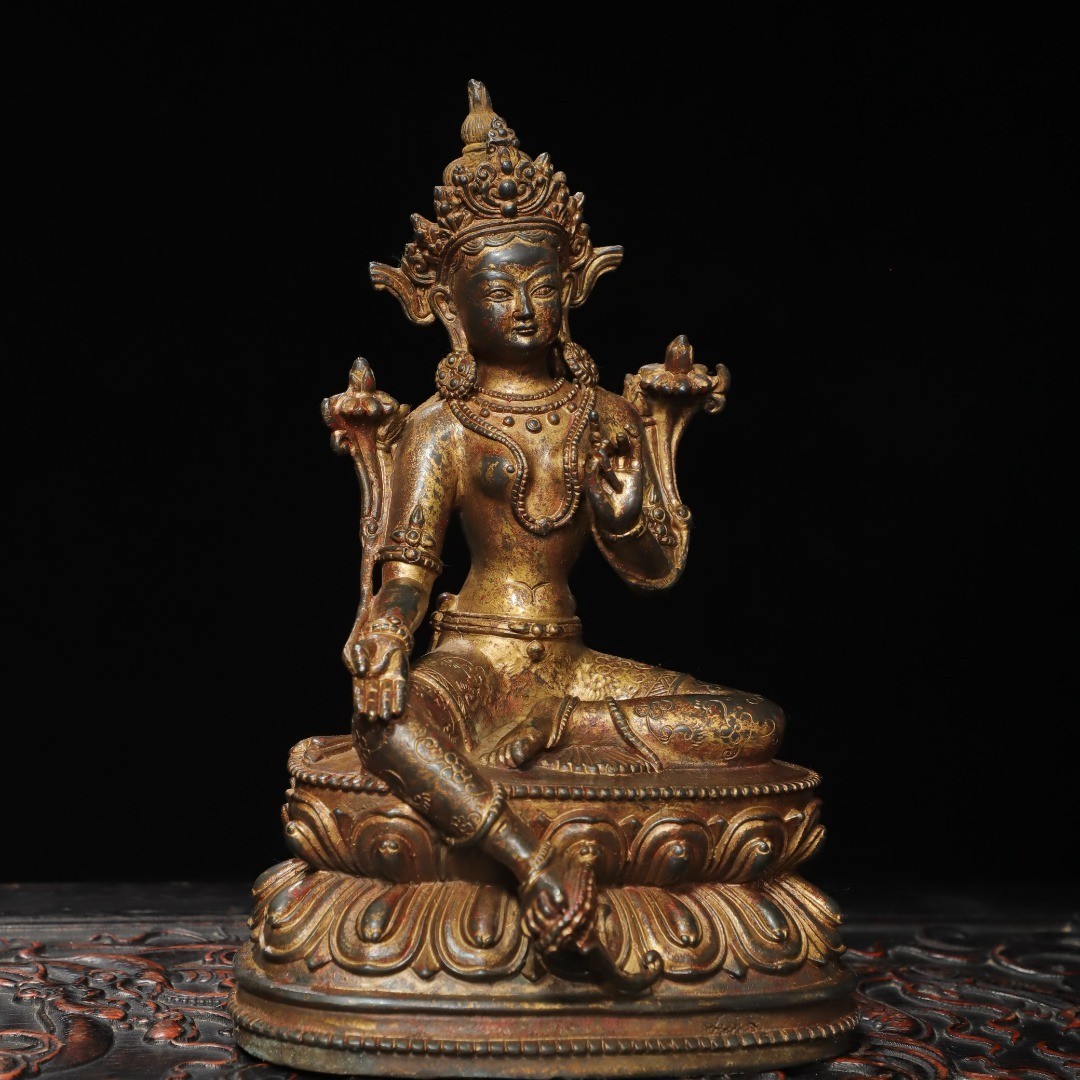 Bronze with Gold Leaf [Green Tara] Statue of the Buddha