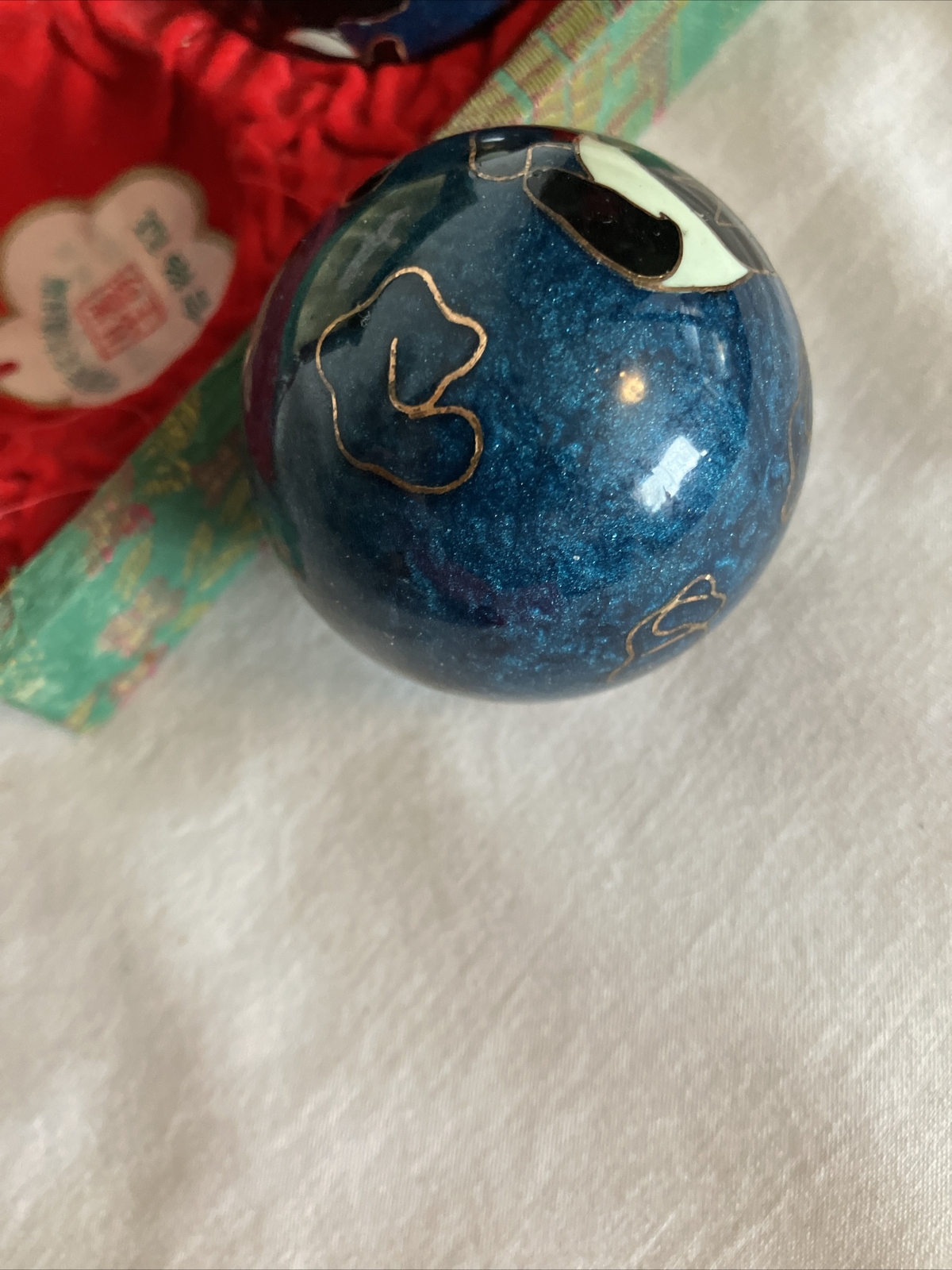 Chiming Baoding Balls, Shouxing Cloisonné Enamel PANDAS BLUE Hand Exercise Zen
