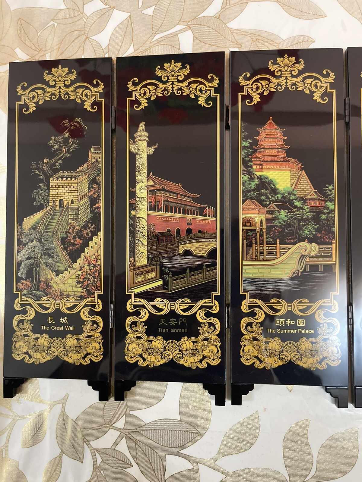 CHINESE SYMPHONIC RIVERSIDE 6-PANEL SCREEN BEIJING SCENERY Table Top Folding
