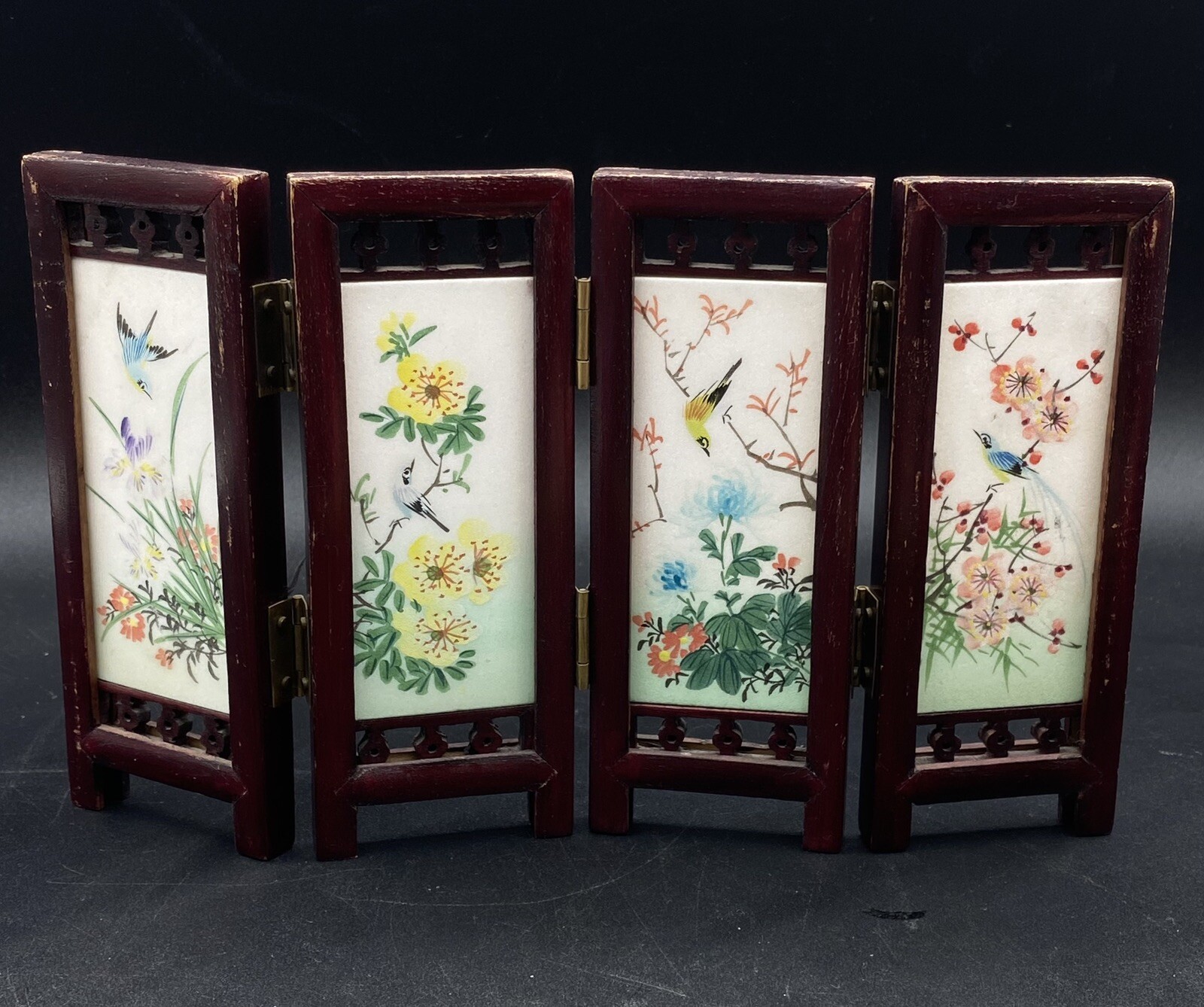 Chinese Table Top 4 Screen Hand Painted Marble Mini Tiles 8.25” x 5”