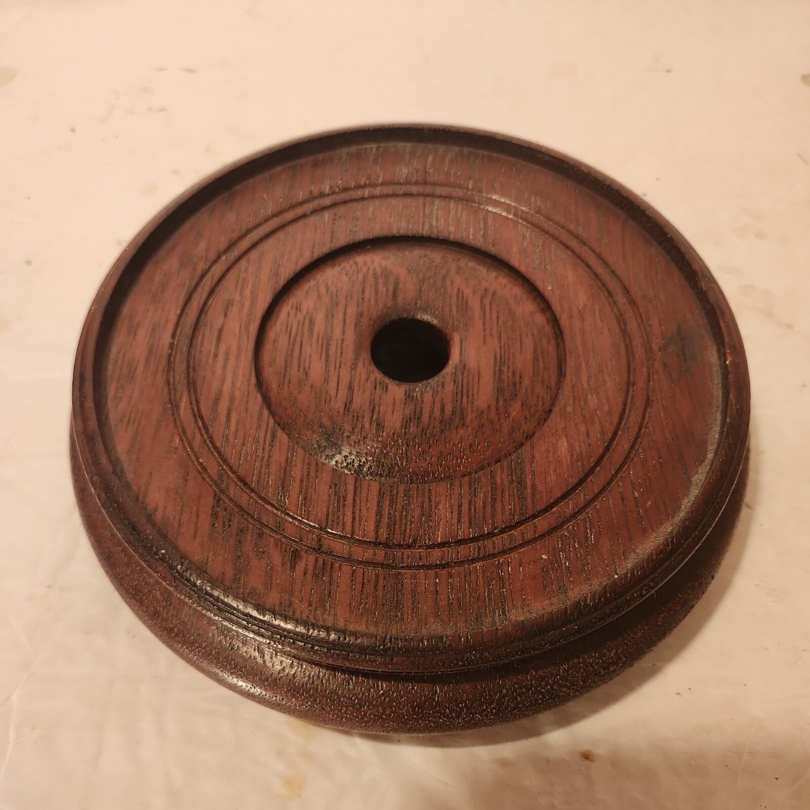 CHINESE ASIAN ?OAK WOOD PLANT VASE LAMP ROUND STAND 4 Feet 7.5″ 6 1/8″ INSET J-5