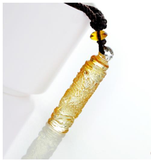 Chinese Coloured Glaze Carving Animal Dragon Amulet Yellow Colour Pendant
