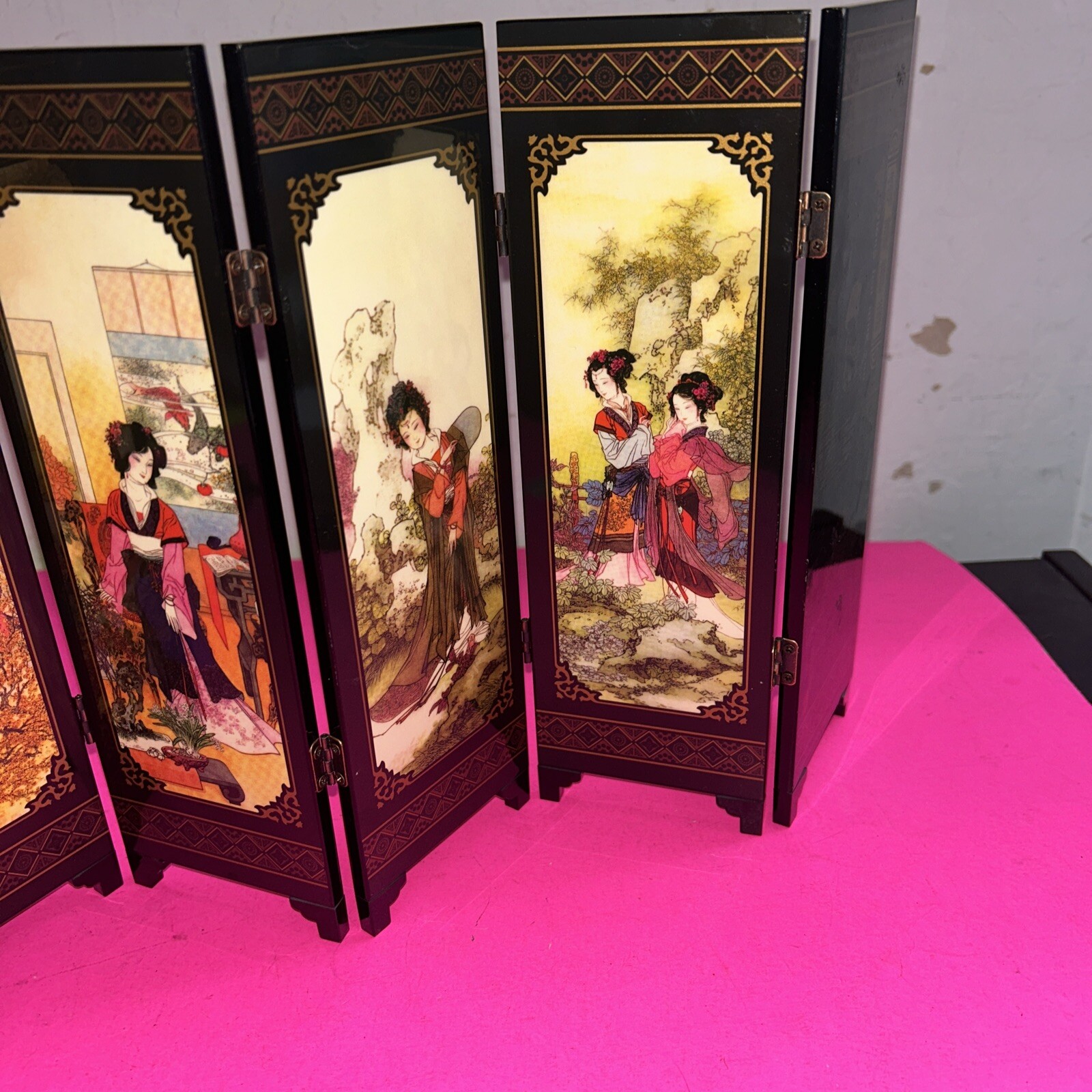 Chinese Table Top 6 Panel Folding Screen Decor Mini screens-Qiong Lou Qing Yun