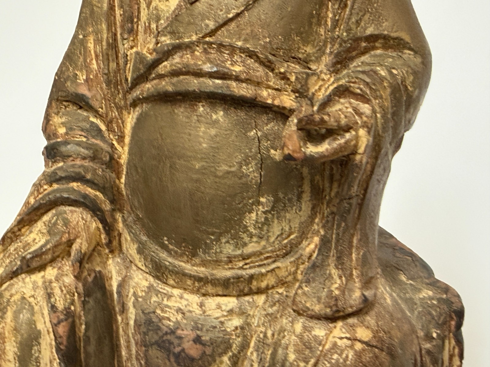 17/18C Chinese Gilt Wooden Folk Carving Seated Deity 8.5″ tall