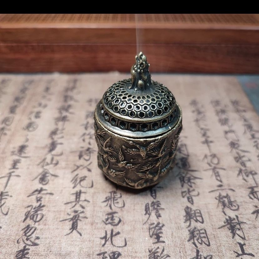Bronze Alloy Crane Incense Burner Vintage Antique Style Censer Desktop Decor