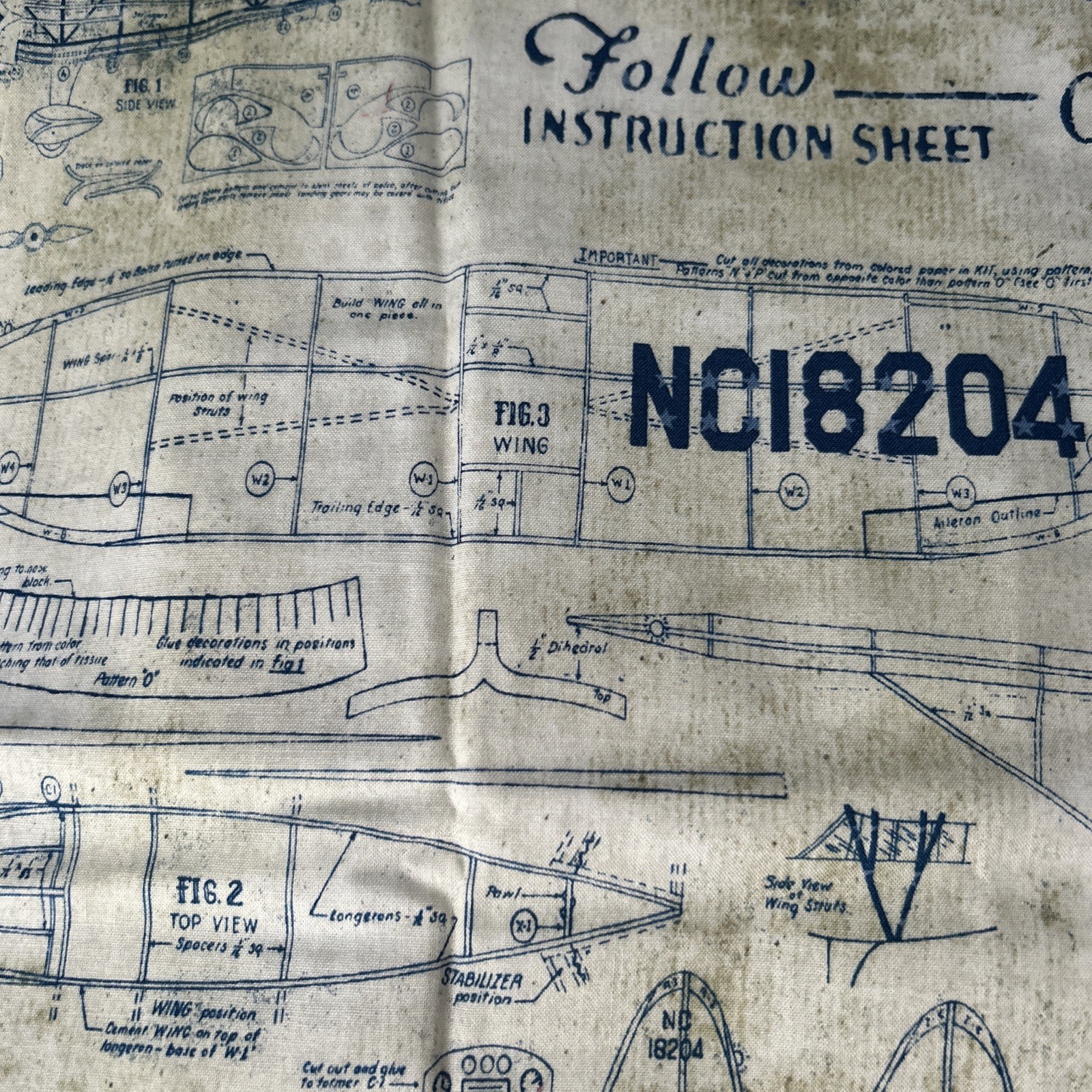 Tim Holtz Eclectic Elements Correspondence Cotton Quilting Fabric Model Airplane