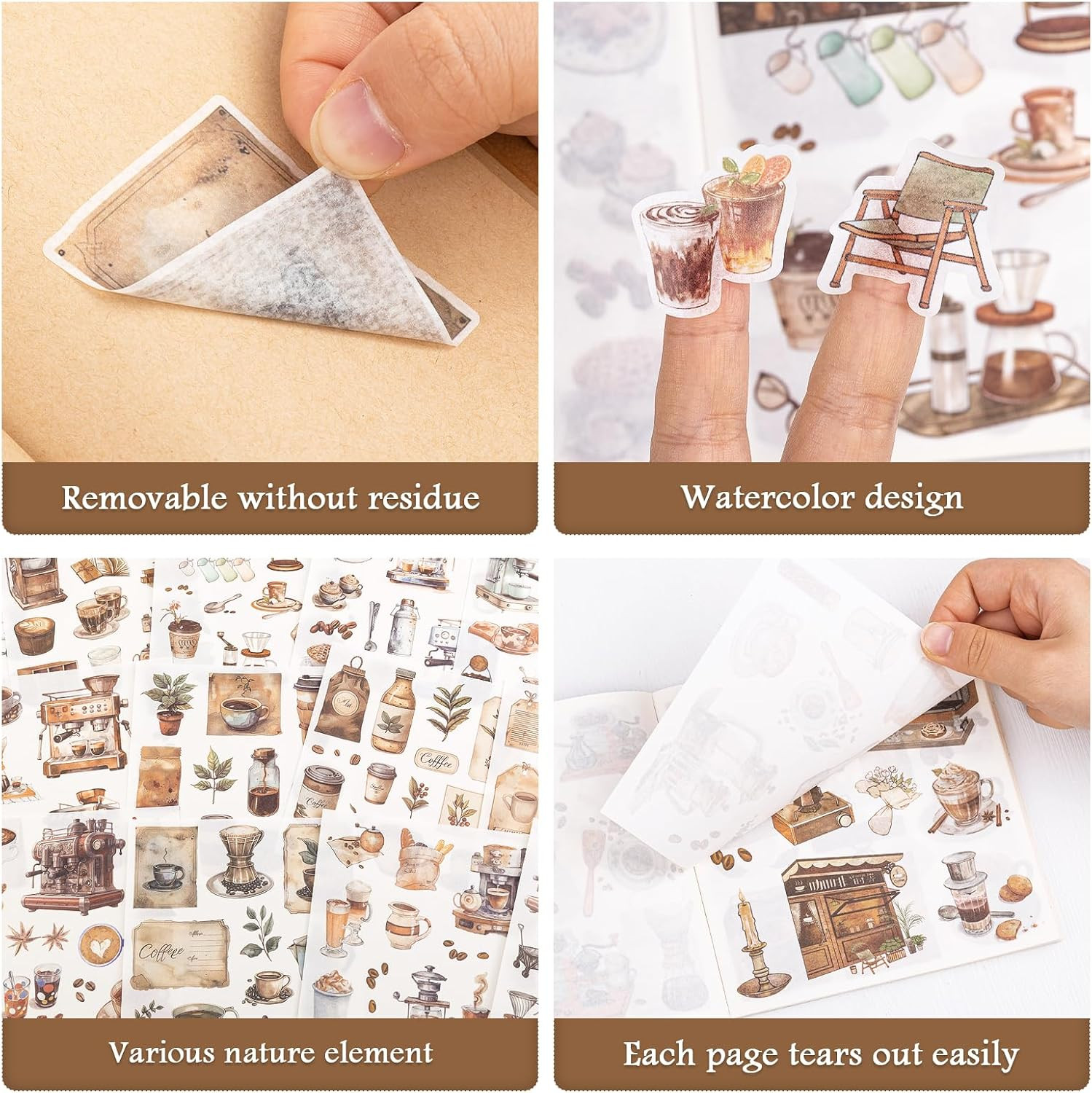 558Pcs Coffee Theme Washi Sticker for Scrapbooking | 50 Sheets Journaling Stick