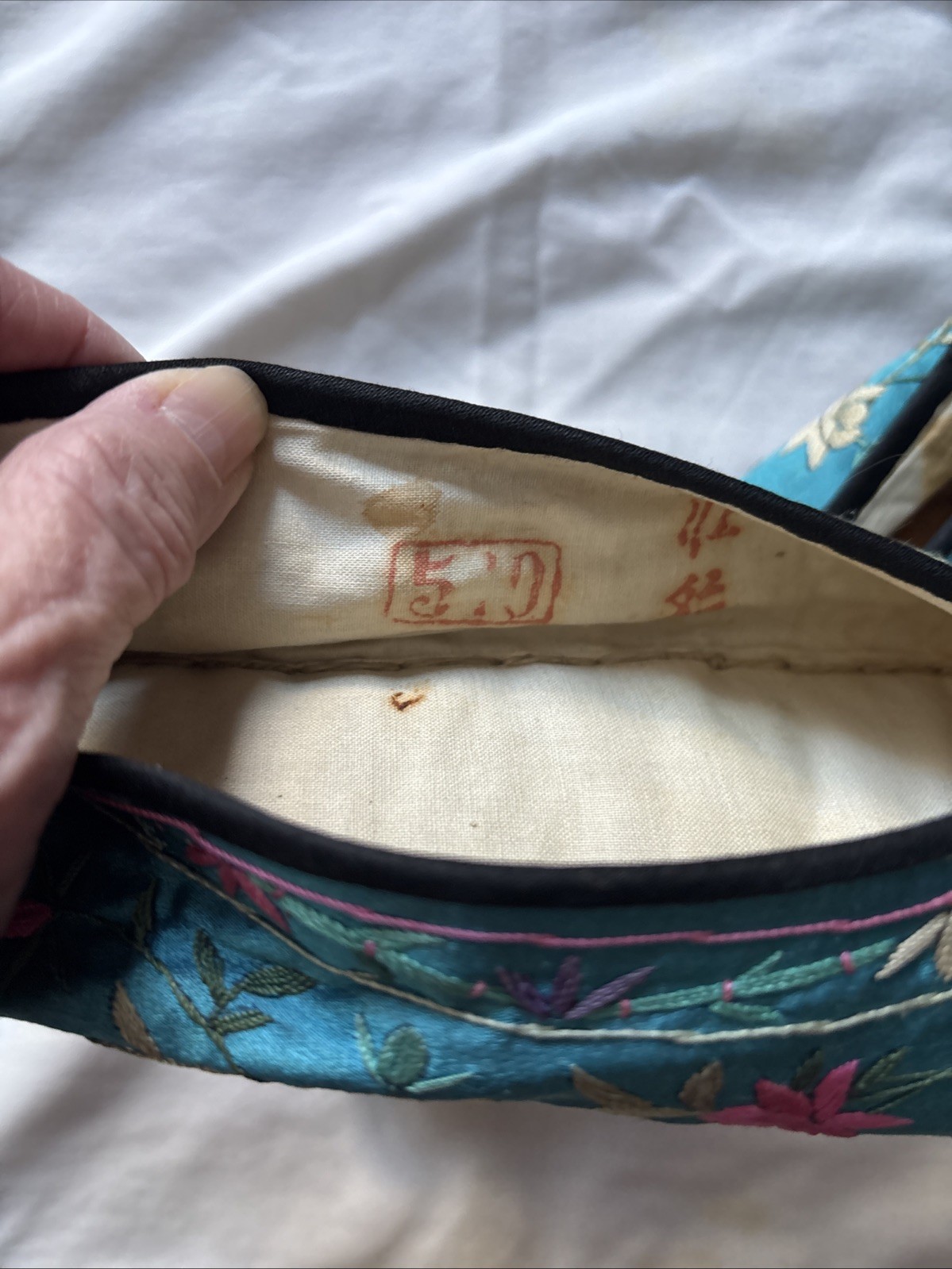 Antique Asian Silk Embroidered Shoes Small Size, Narrow. Very Colorful