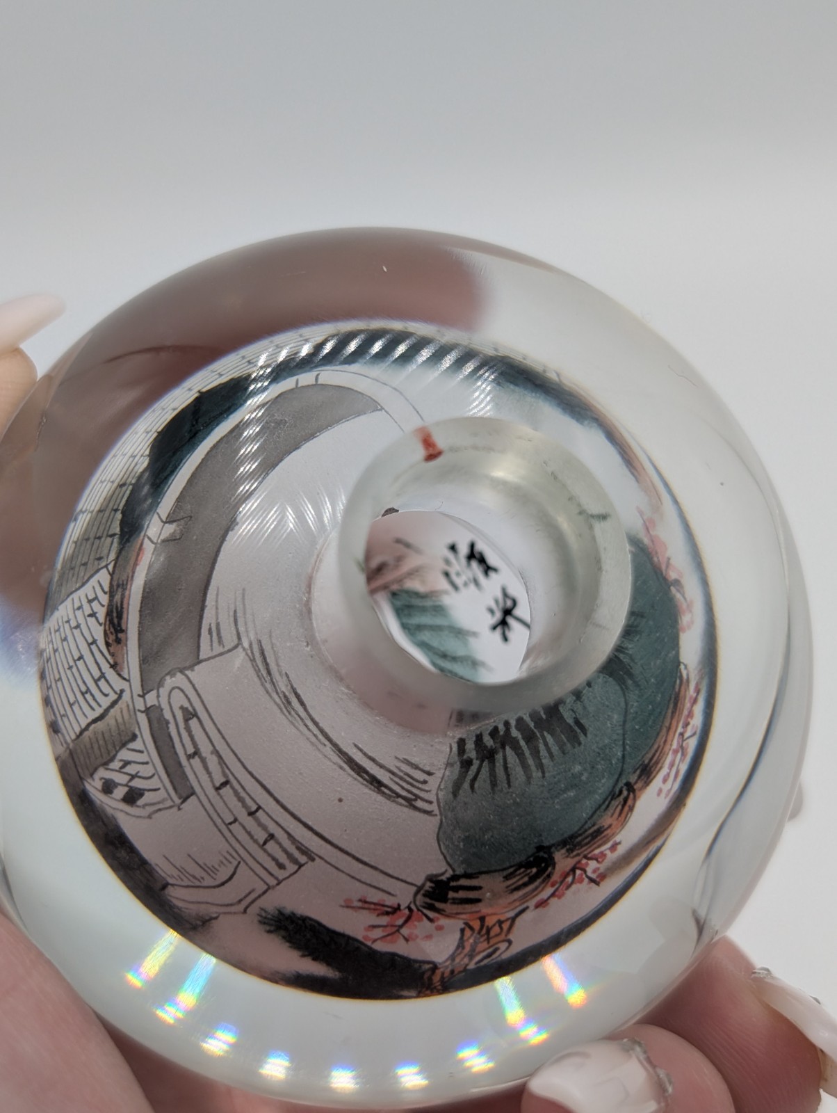 RARE Vintage Chinese Reverse Painted Glass Sphere Paperweight 3.5″ Unique Art