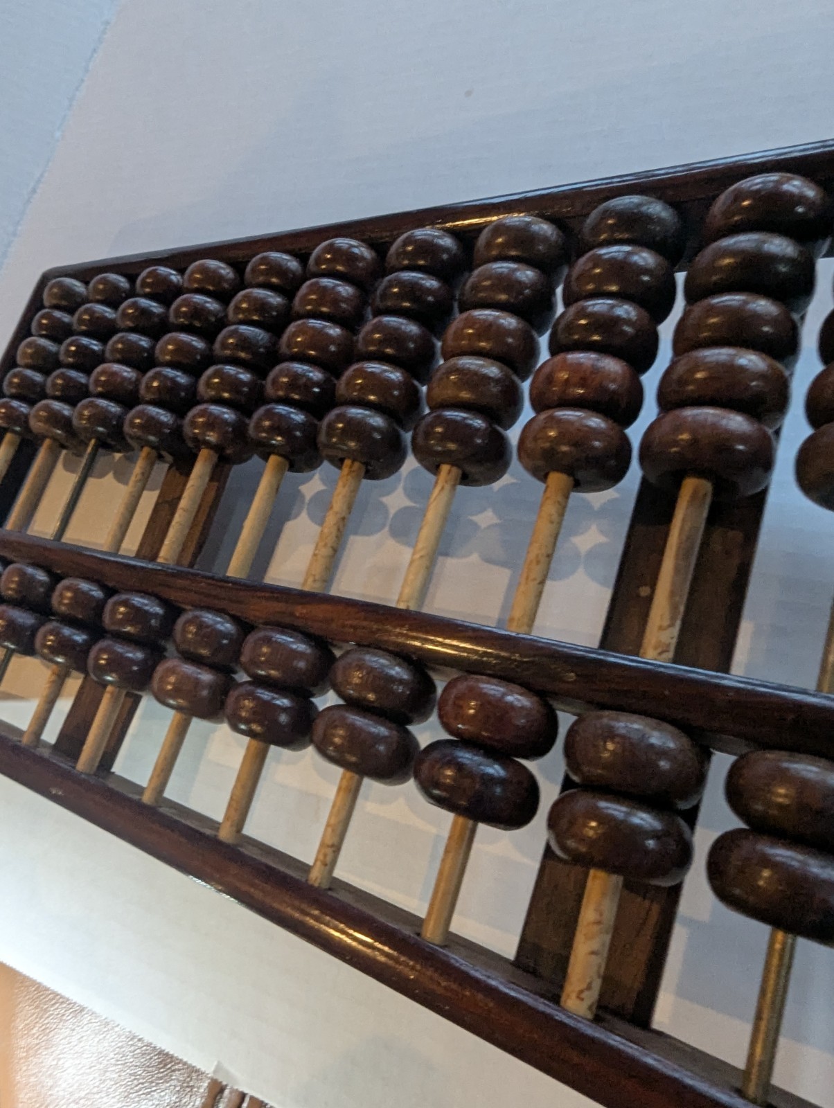 Antique Chinese Abacus Suanpan 13 Rod Republic Era Hardwood Brass Merchant Tool