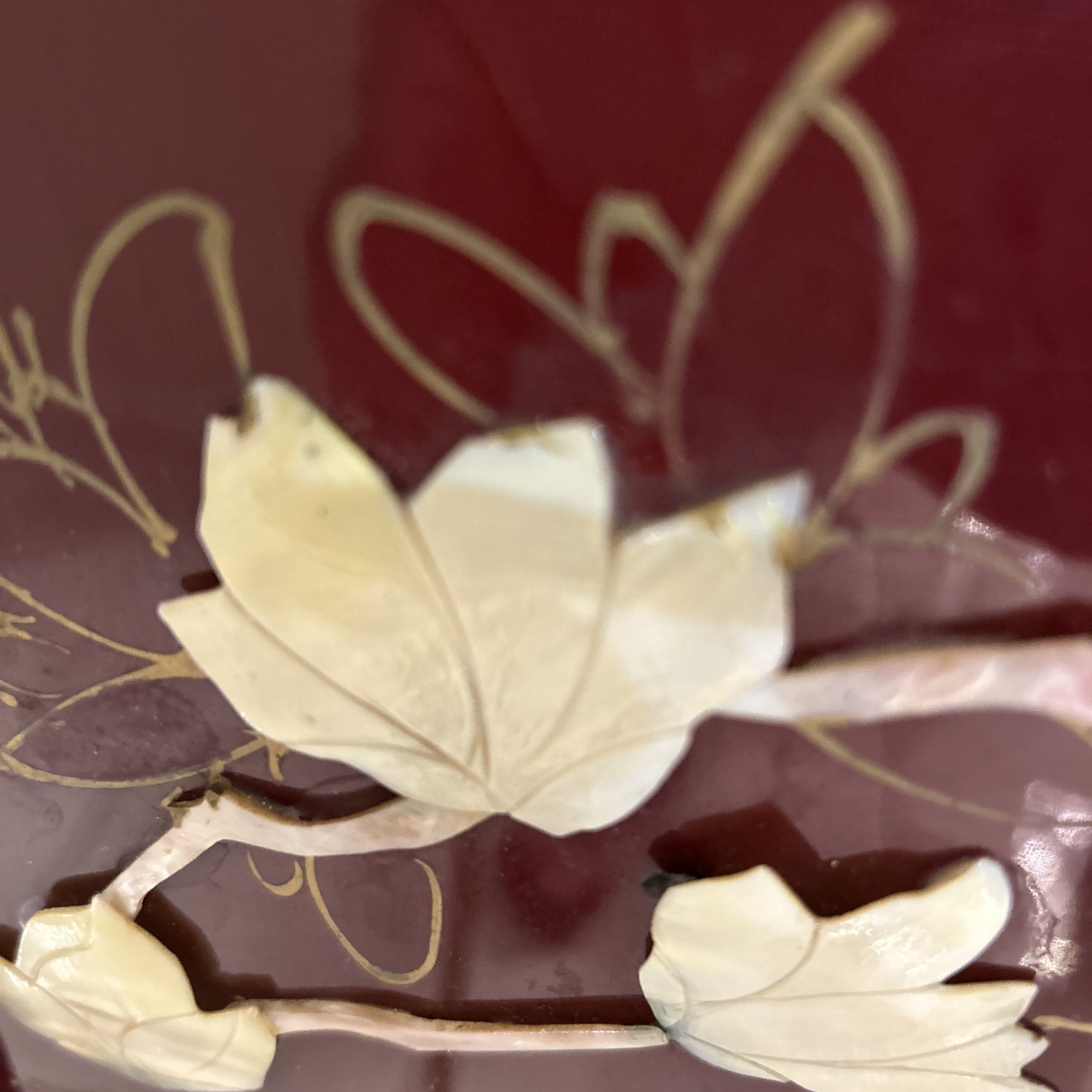 2 Vintage Oriental Asian White Mother of Pearl Four Panel Screen Flowers & Birds