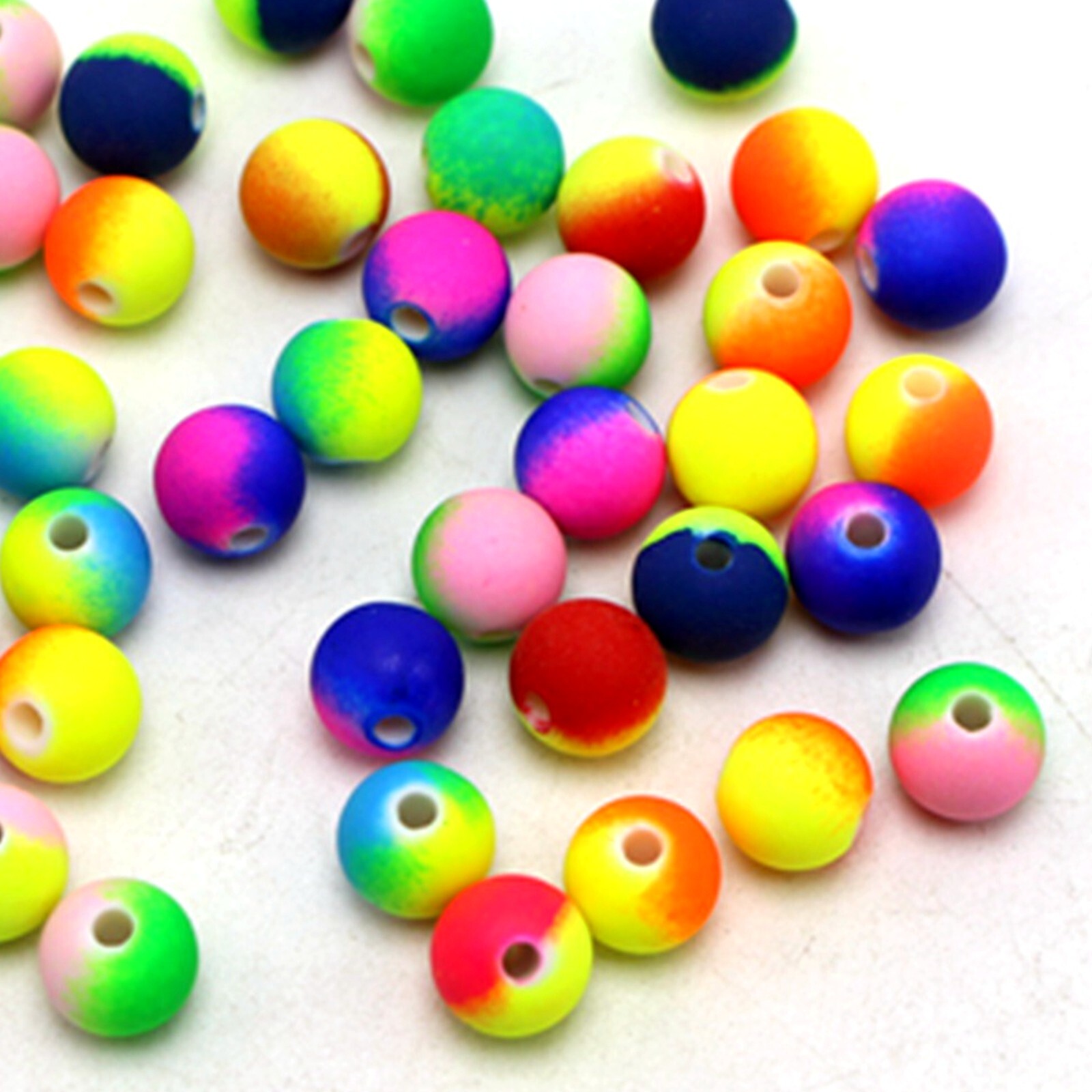 200 Multi-Color Neon Beads Acrylic Round Beads 8mm(0.32″) Rubber Tone