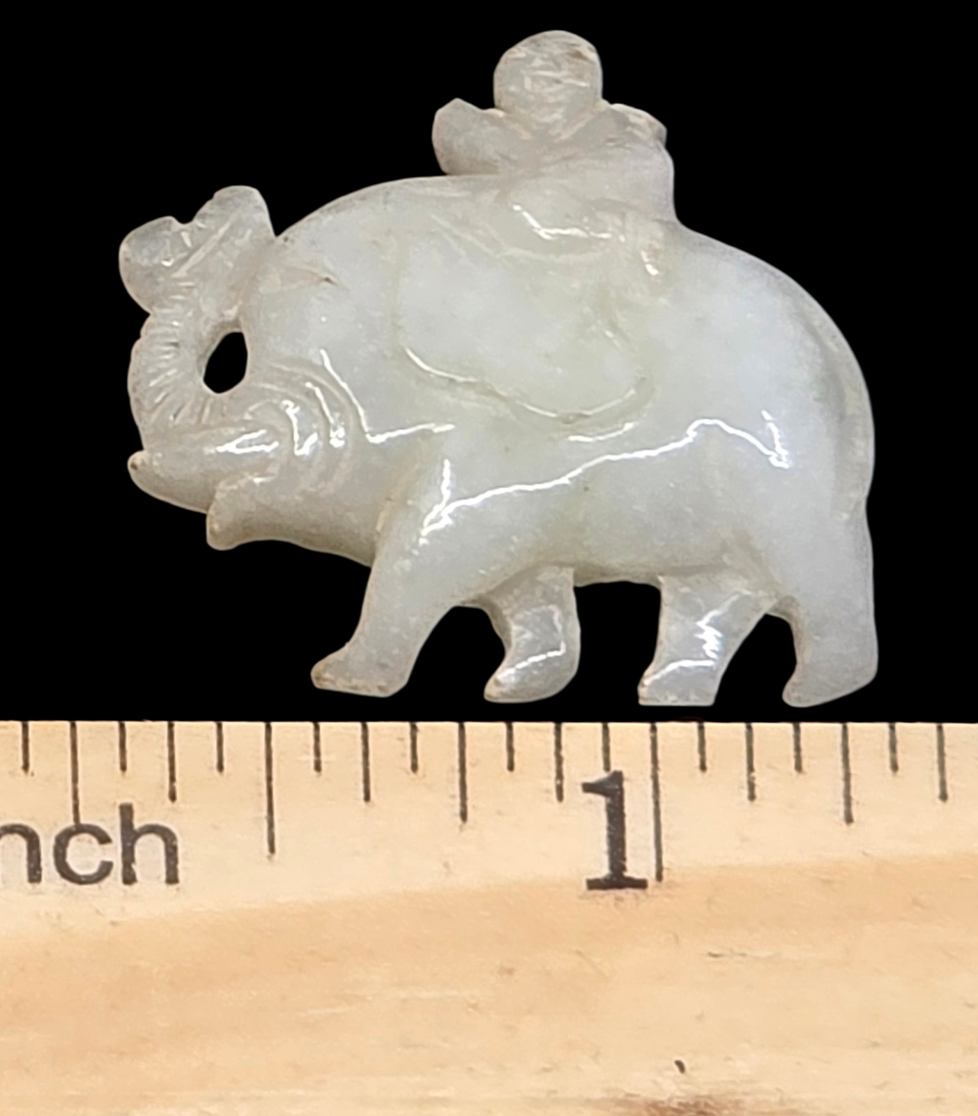Chinese Hand Carved Icy White Jade Elephant Pendant – Boy Riding Elephant