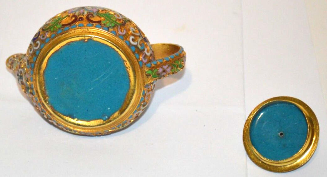 Vintage Brass Enamel Cloisonné miniature Teapot
