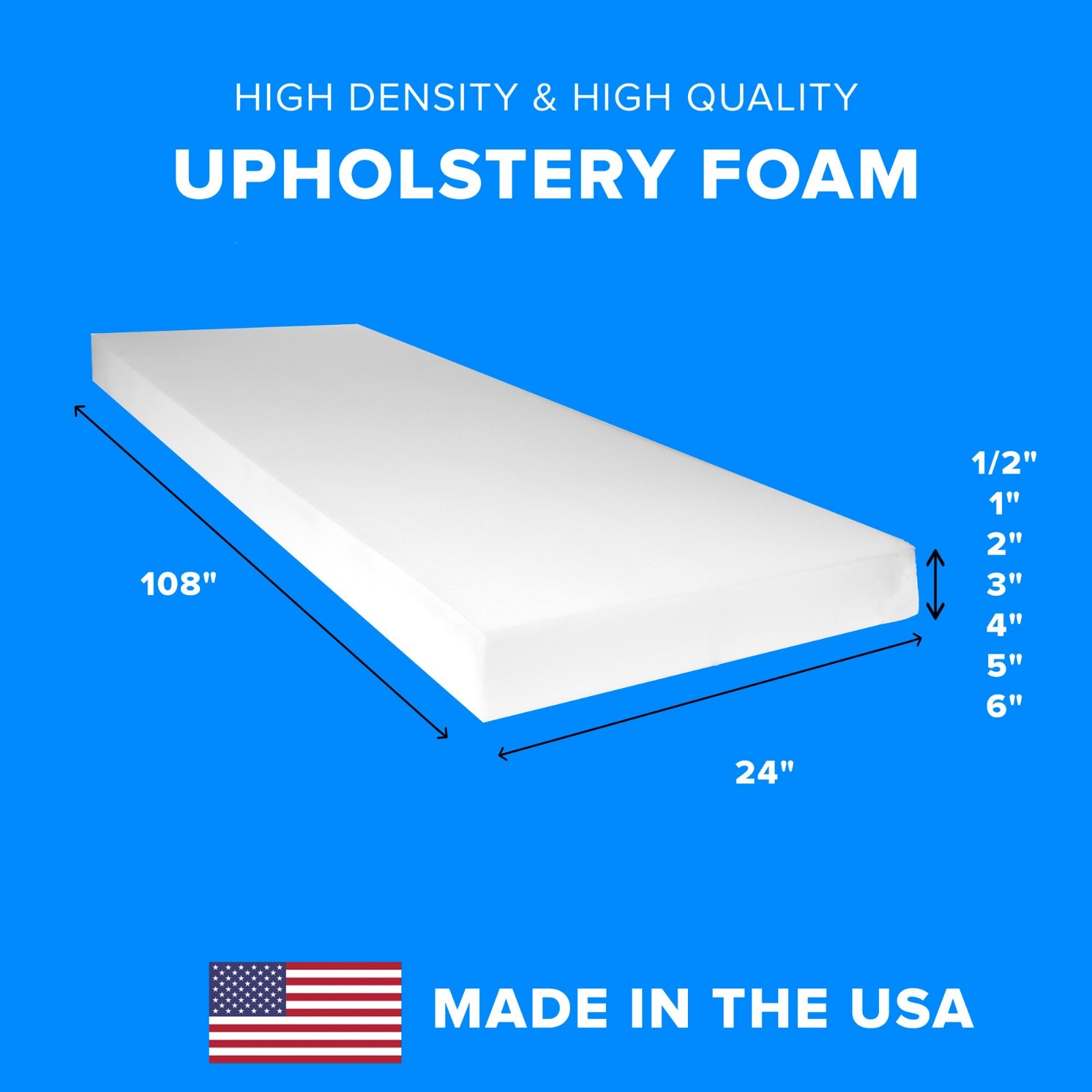 High Density Upholstery Foam Seat Couch Cushion Replacement – 24″ x 108″