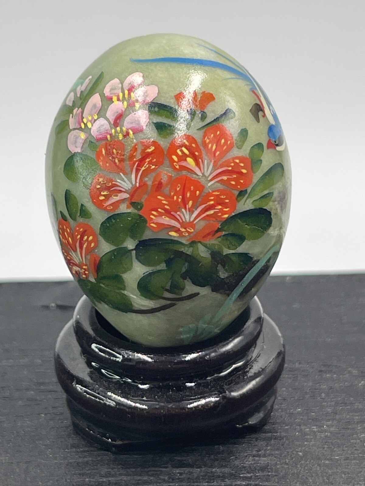 Jadeite Egg Mini Bird Blue Flowers Multicolor Bamboo