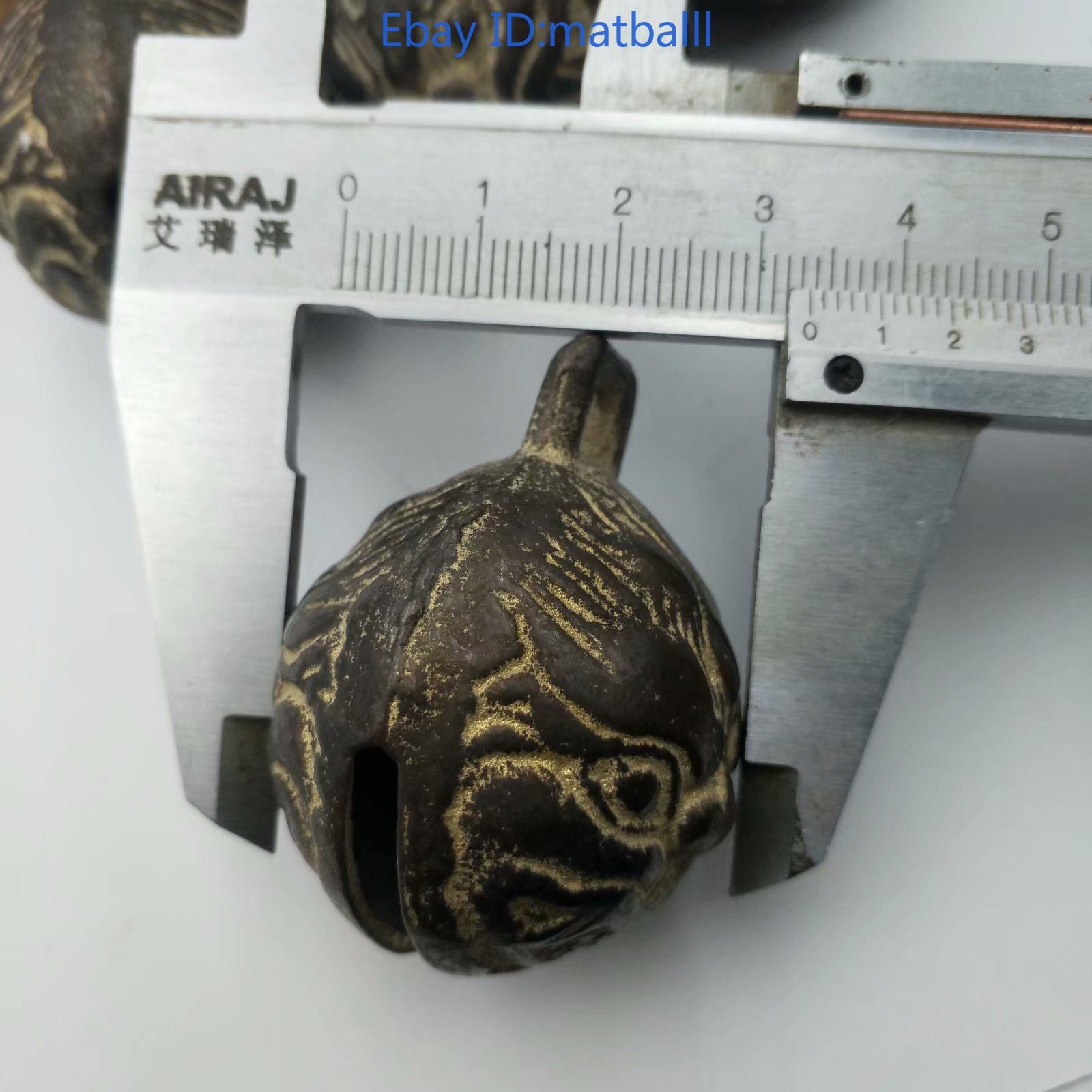 Chinese Tiger Head Bell – Retro Brass Double-Sided Engraved Pet Pendant