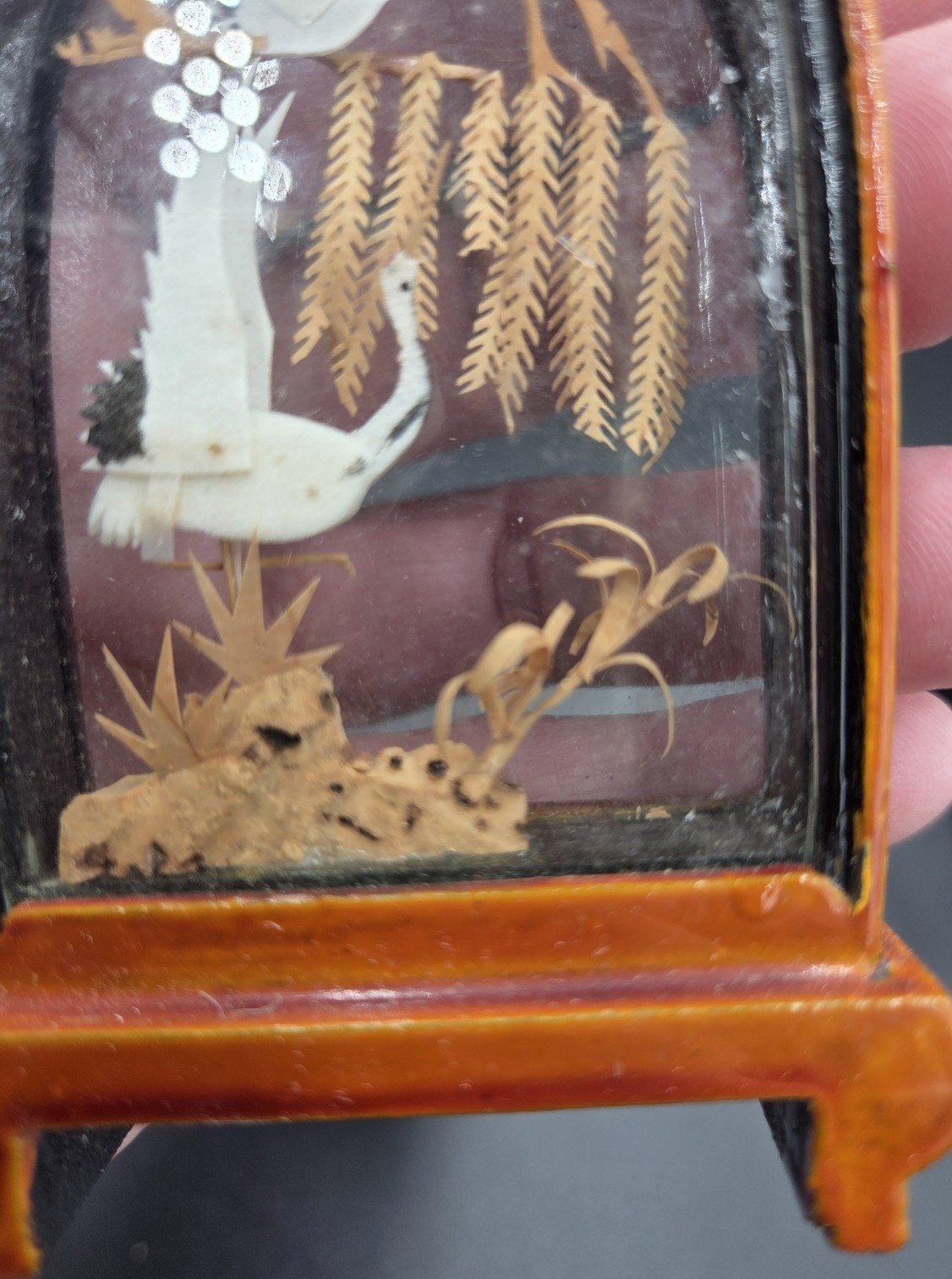 Vintage Asian Carved Cork Diorama Art In Wood/Glass Shadow Boxes 5 pieces