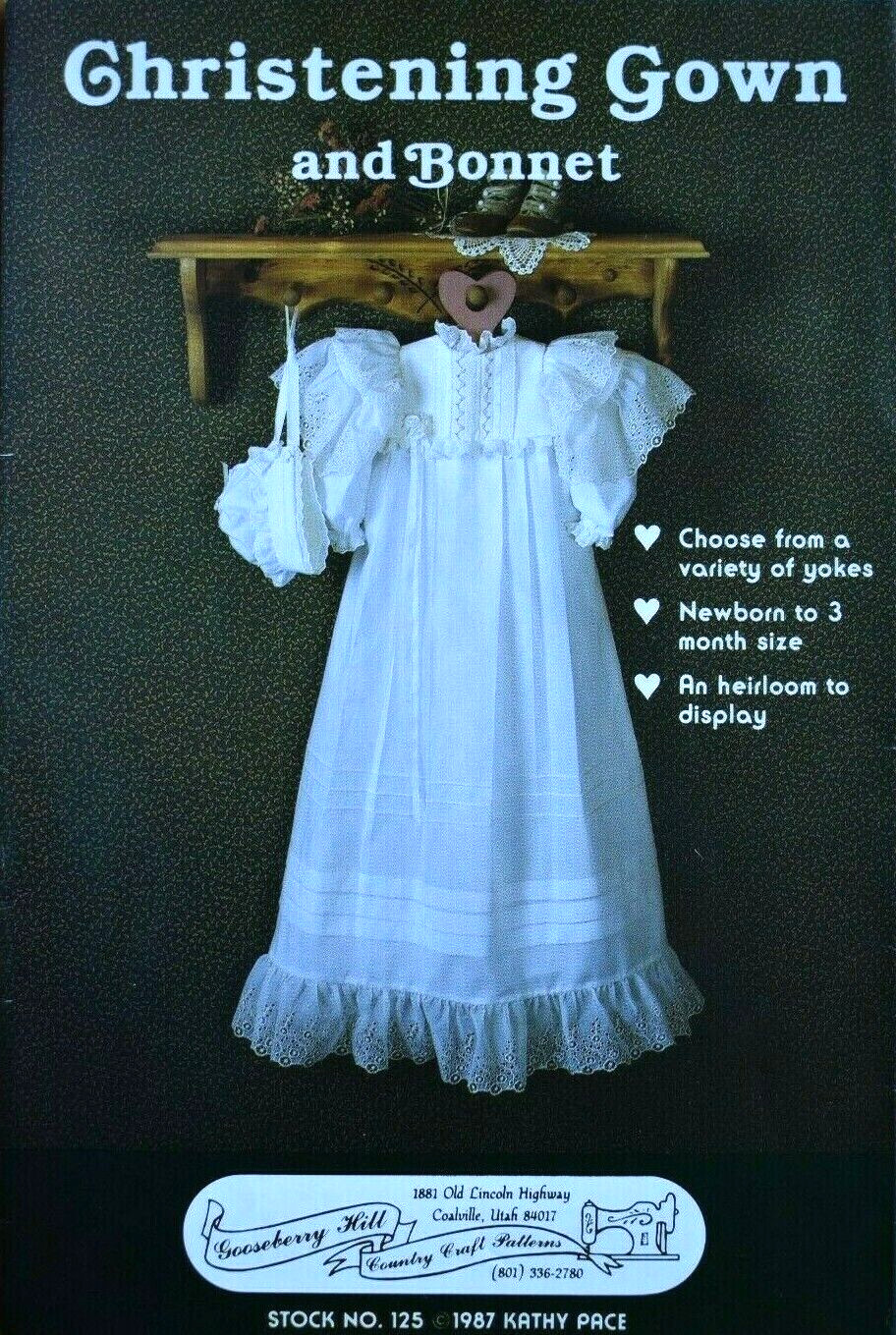 CHRISTENING GOWN BONNET TO MAKE SIZES NEWBORN – 3 MONTHS UNCUT VINTAGE 1987
