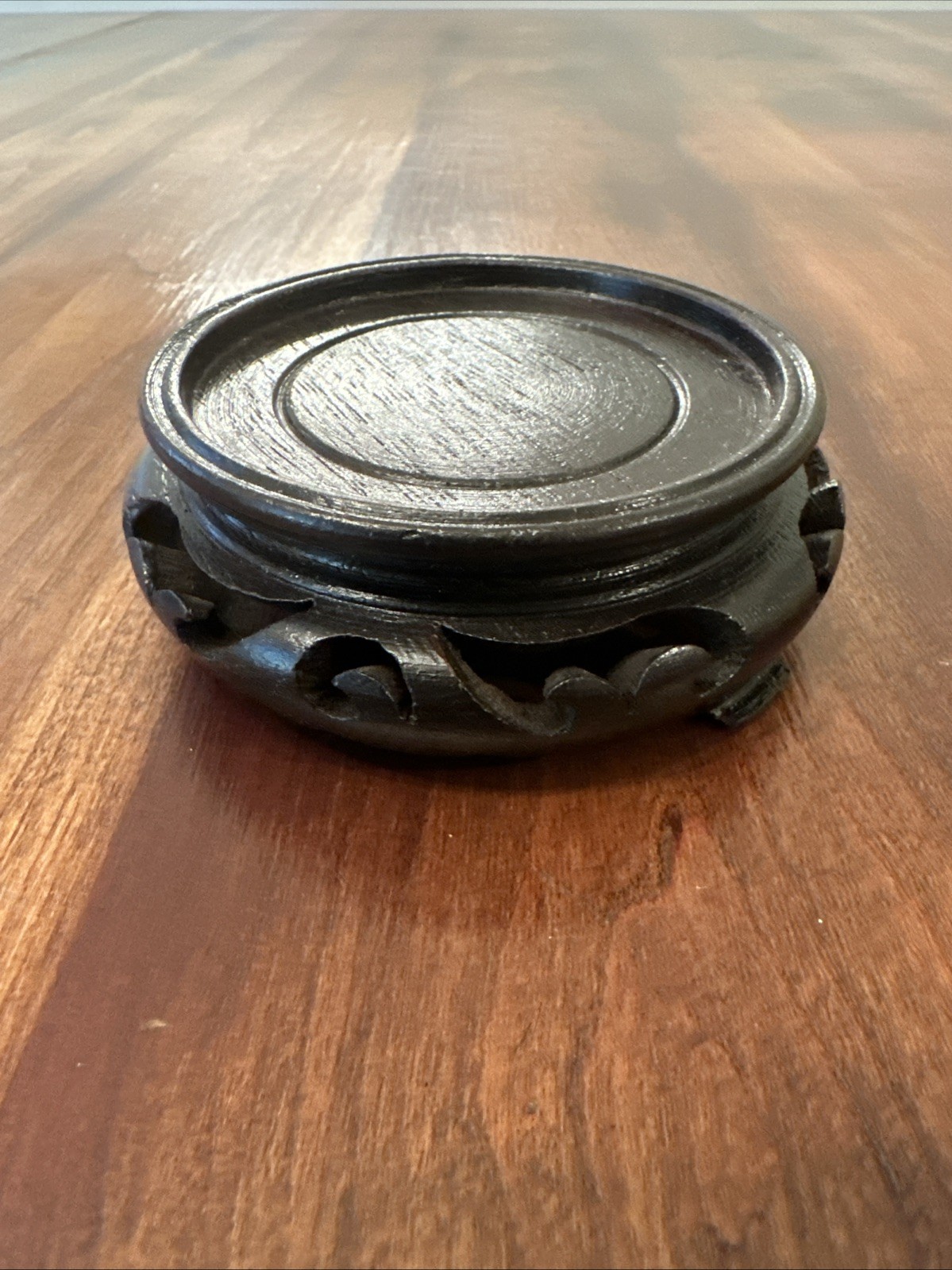 Chinese Hand Carved Wooden Vase Stand, 3″ Across Top Vintage