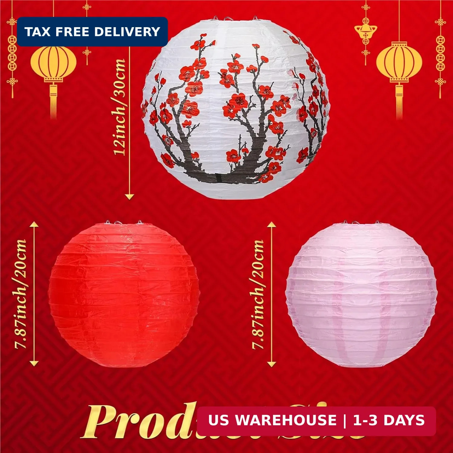 Mudder 20 Pieces Chinese Japanese Paper Lanterns Includes Cherry Flowers Paper L