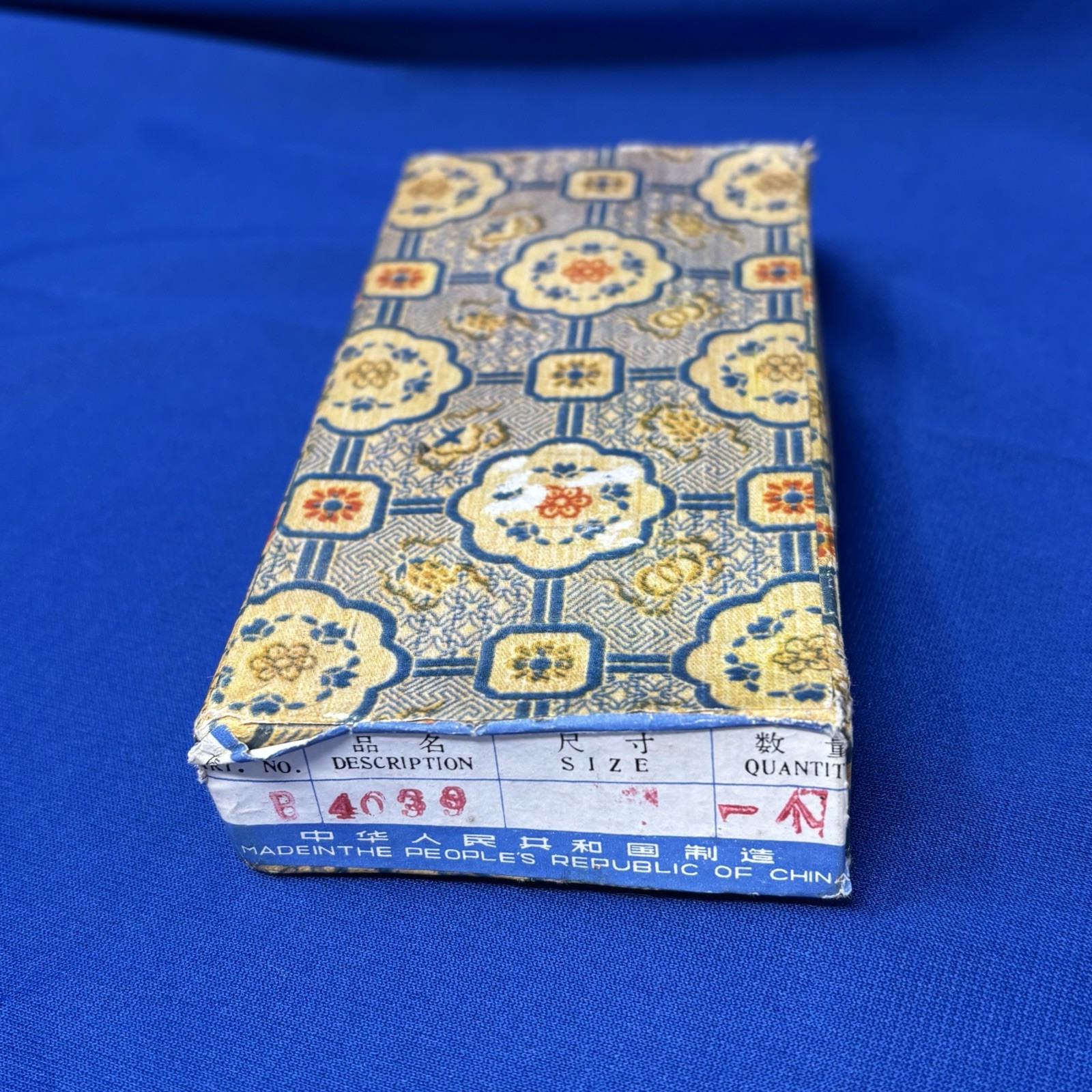 Small Vintage Chinese Suanpan Abacus Painted Glass Fabric Box PRC