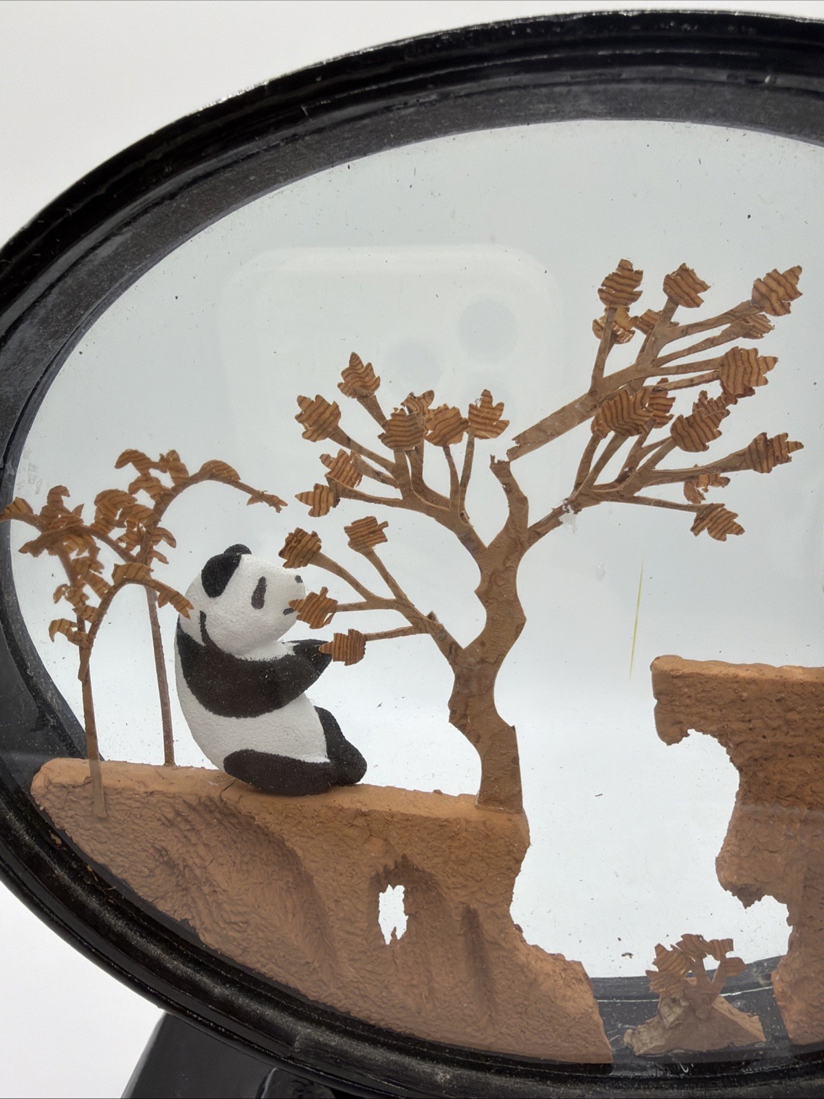 Vintage Hand Carved Chinese Asian Cork Diorama 3D Scene Tree Bamboo Panda