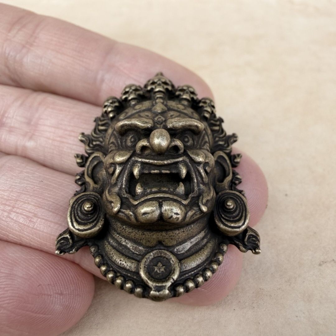 Tibetan Copper Mahakala Head Pendant Vintage Antique Style