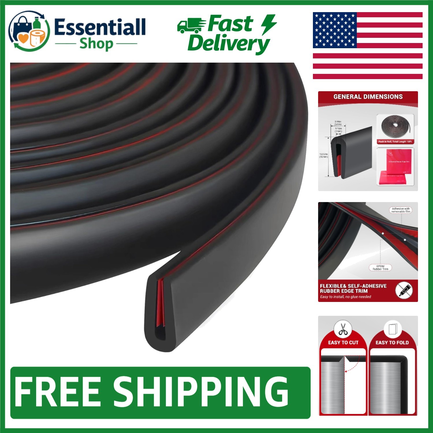 Universal Fit 10Ft EPDM Rubber Edge Trim – Flexible Protection for Sharp Edges